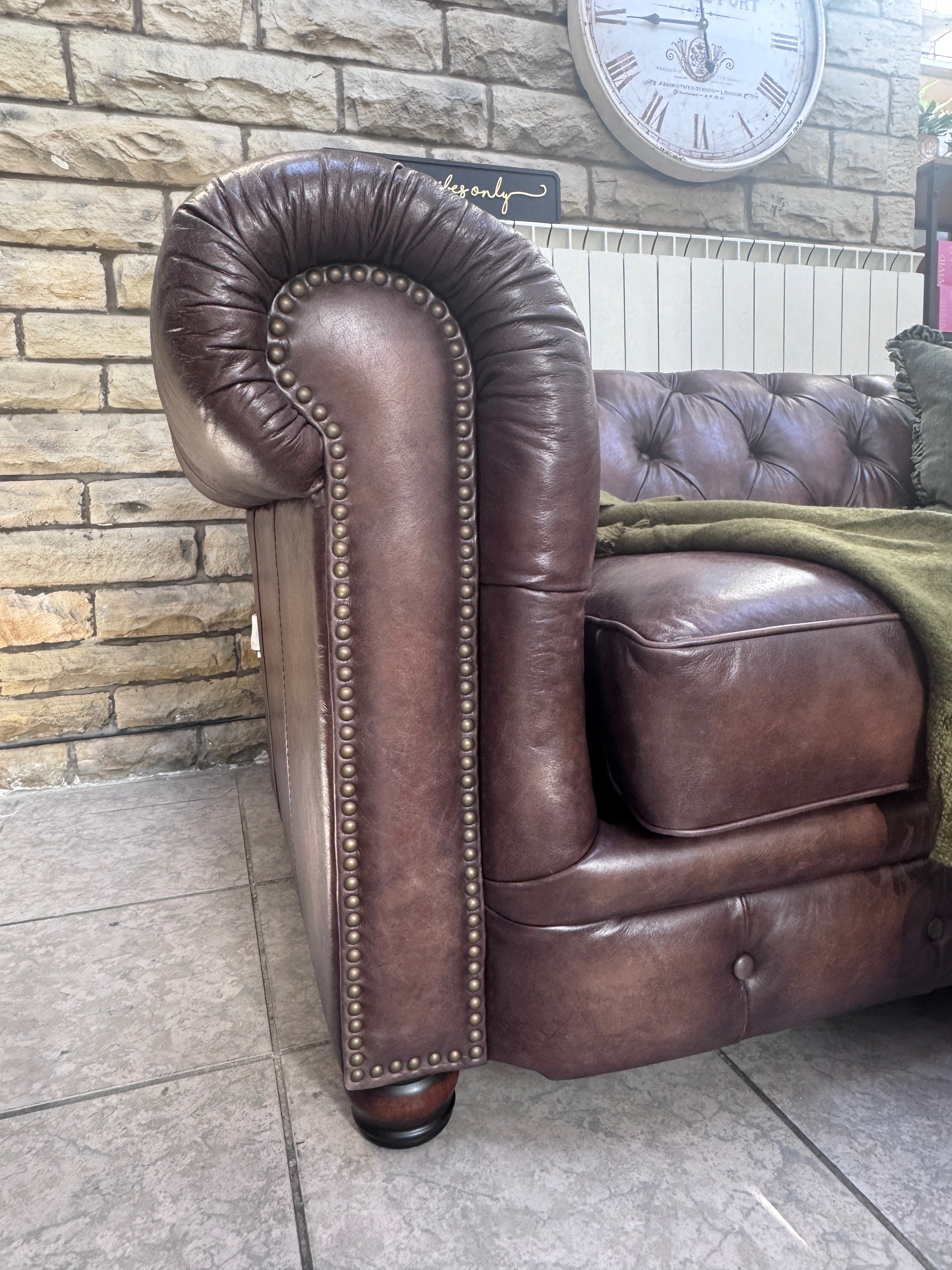 Shackleton 2 seater Chesterfield sofa in full 1981 Saddle Leather