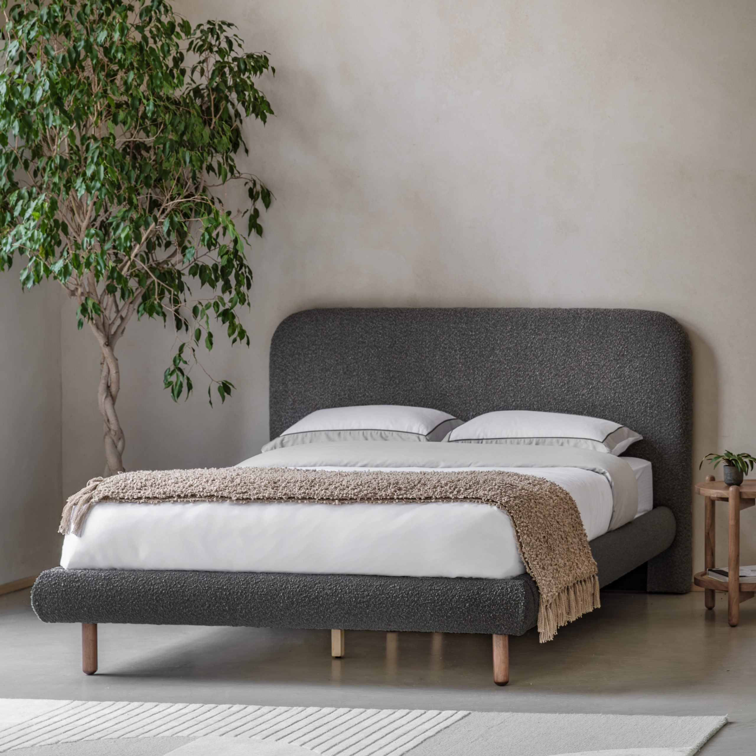 Romiley Boucle fabric King size Bed frame - available in Stone grey & Charcoal