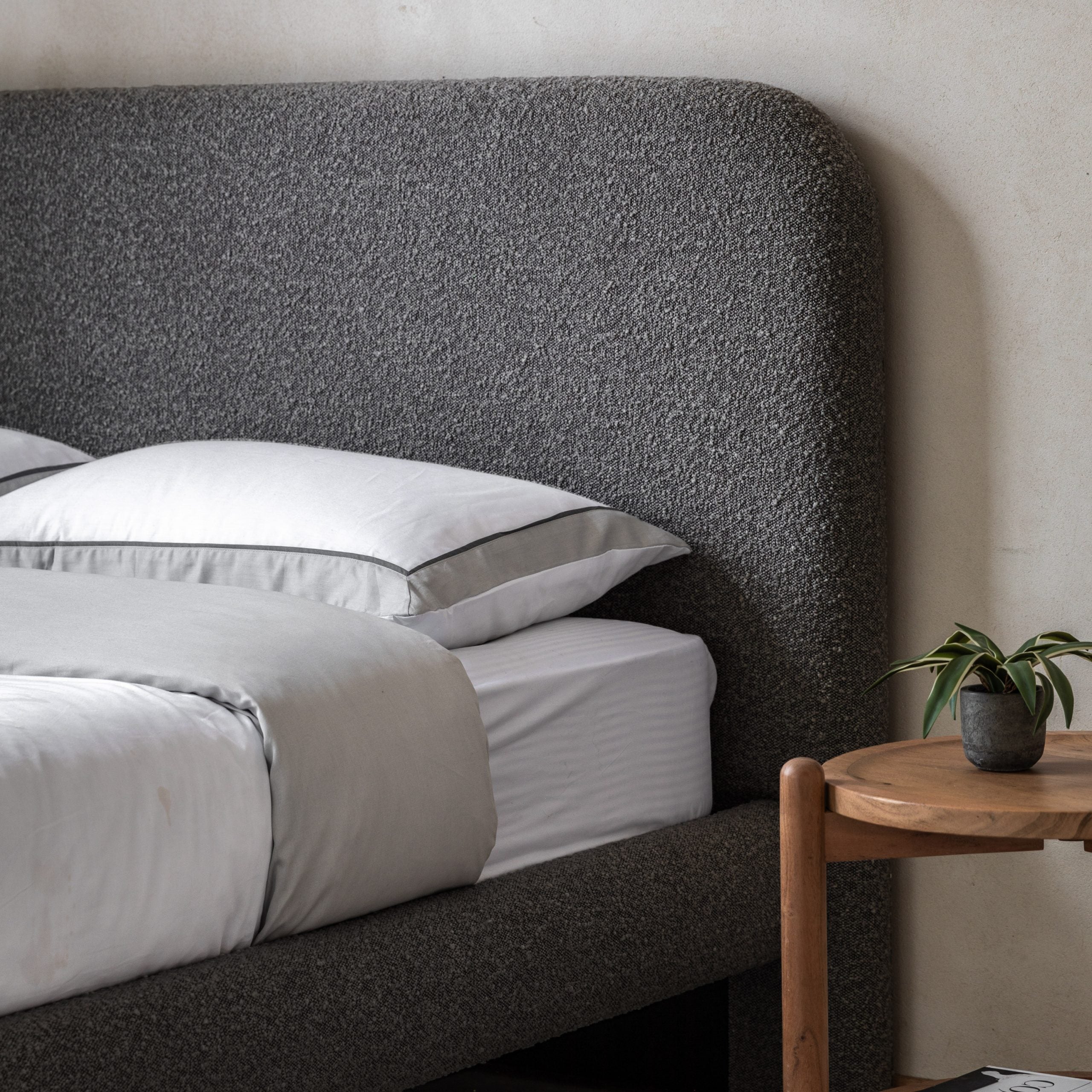 Romiley Boucle fabric King size Bed frame - available in Stone grey & Charcoal