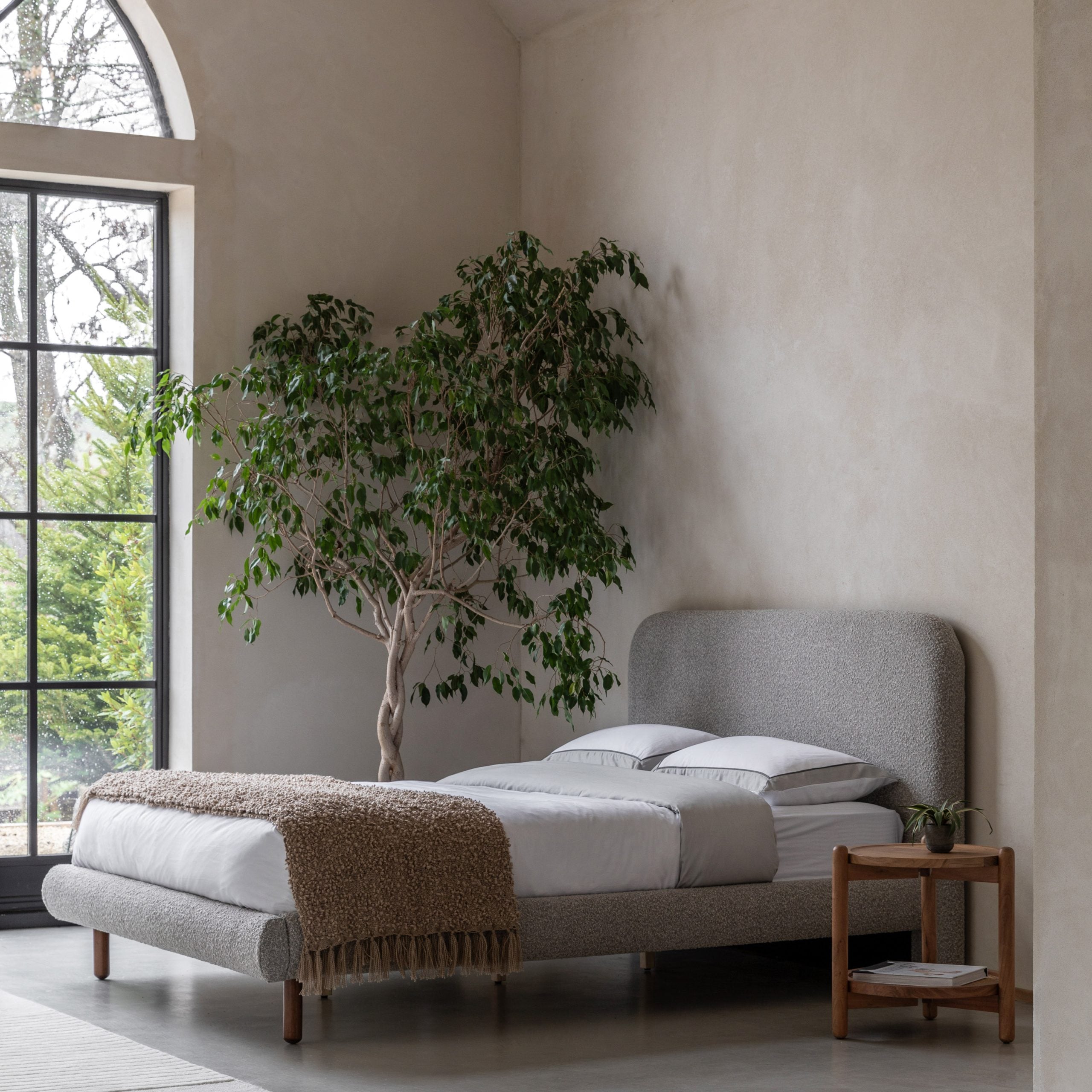 Romiley Boucle fabric Double Bed frame - available in Stone grey & Charcoal