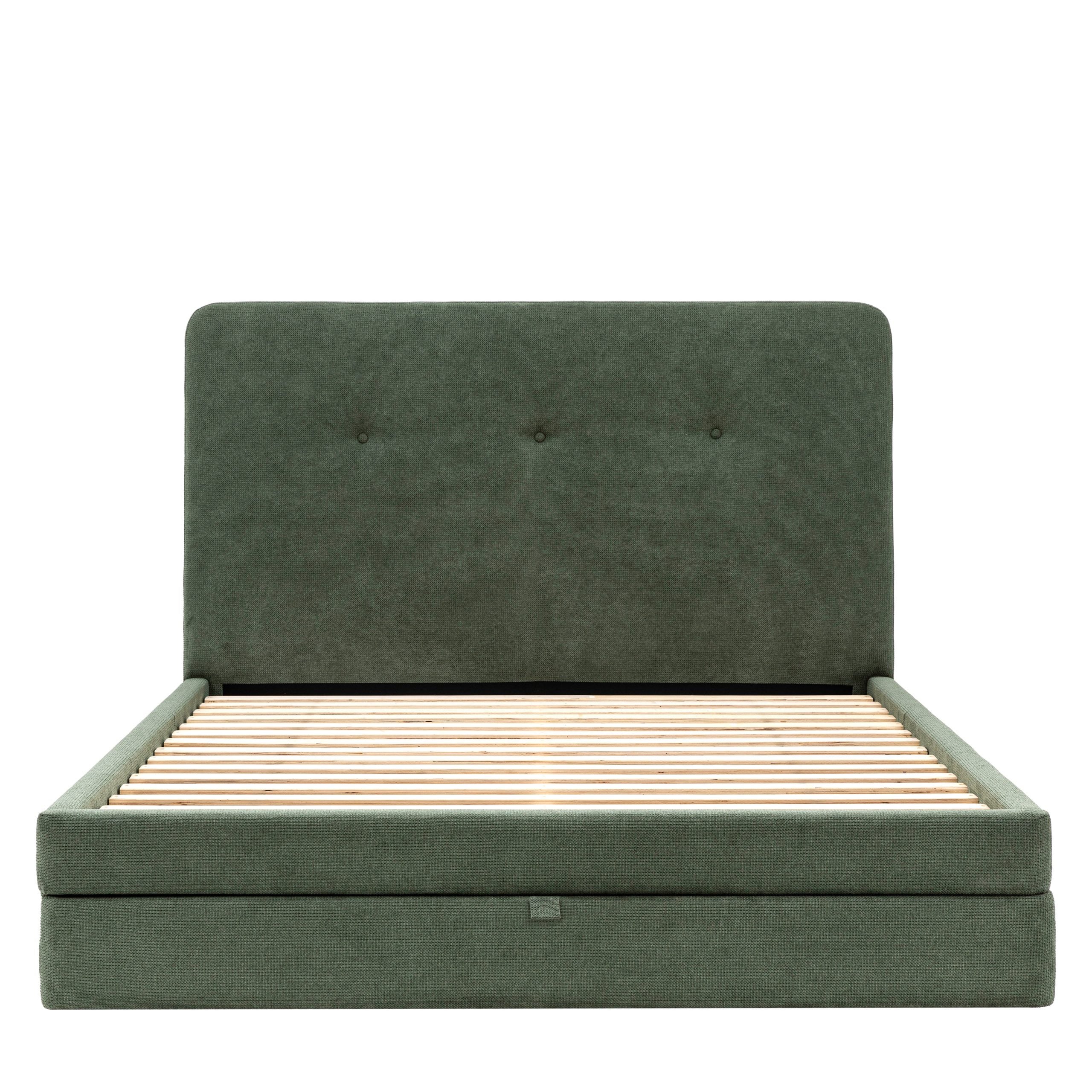 Marple fabric Double Bed frame with storage drawer - available in Green & Taupe