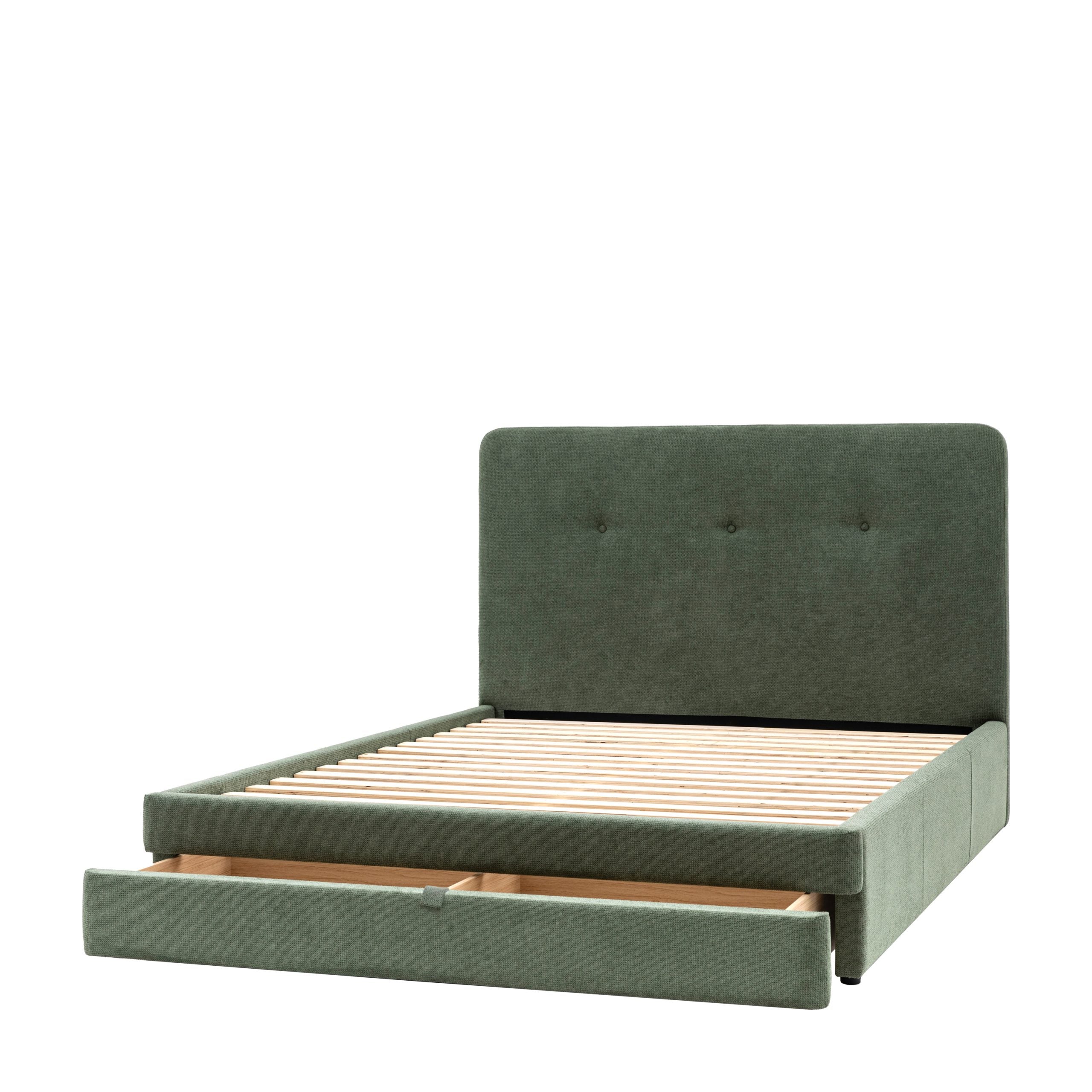 Marple fabric Double Bed frame with storage drawer - available in Green & Taupe