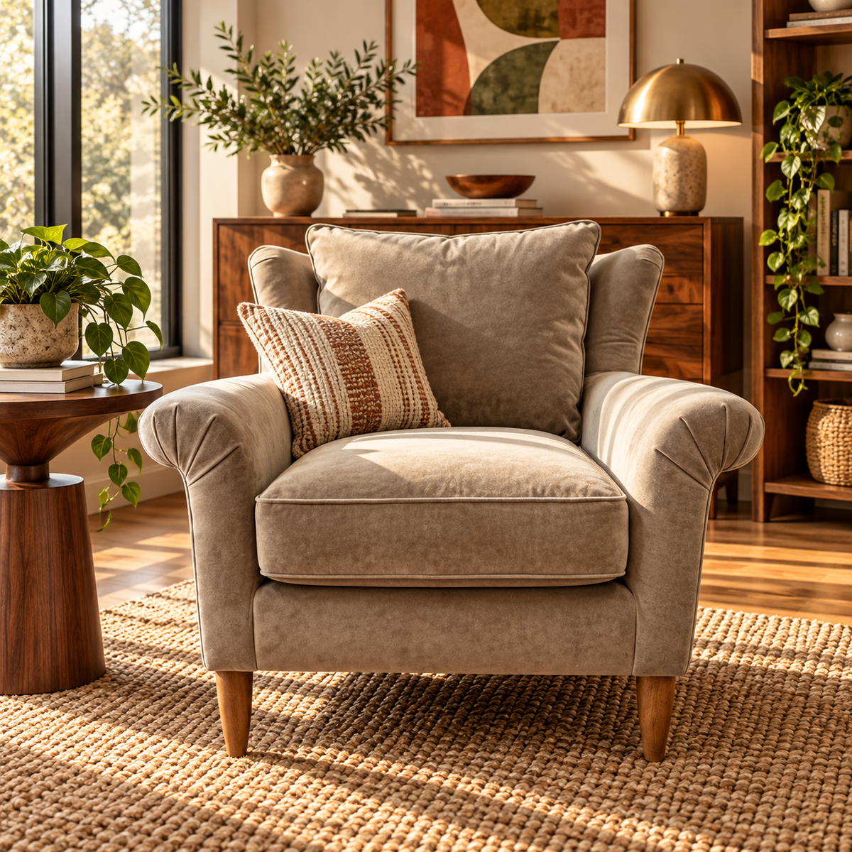Graham accent chair in Plaster taupe velvet fabric