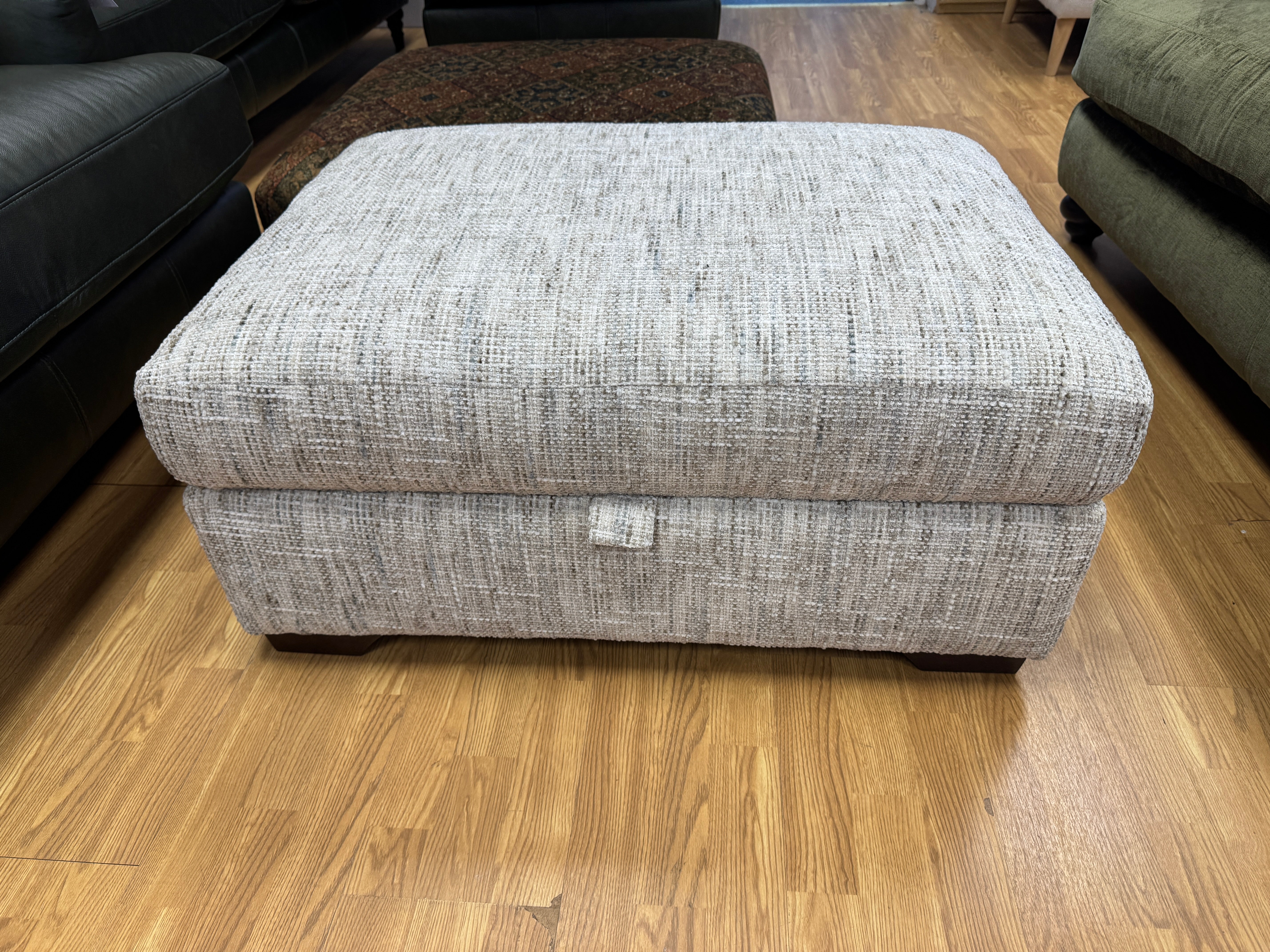 Albers storage footstool in natural basket weave chenille fabric