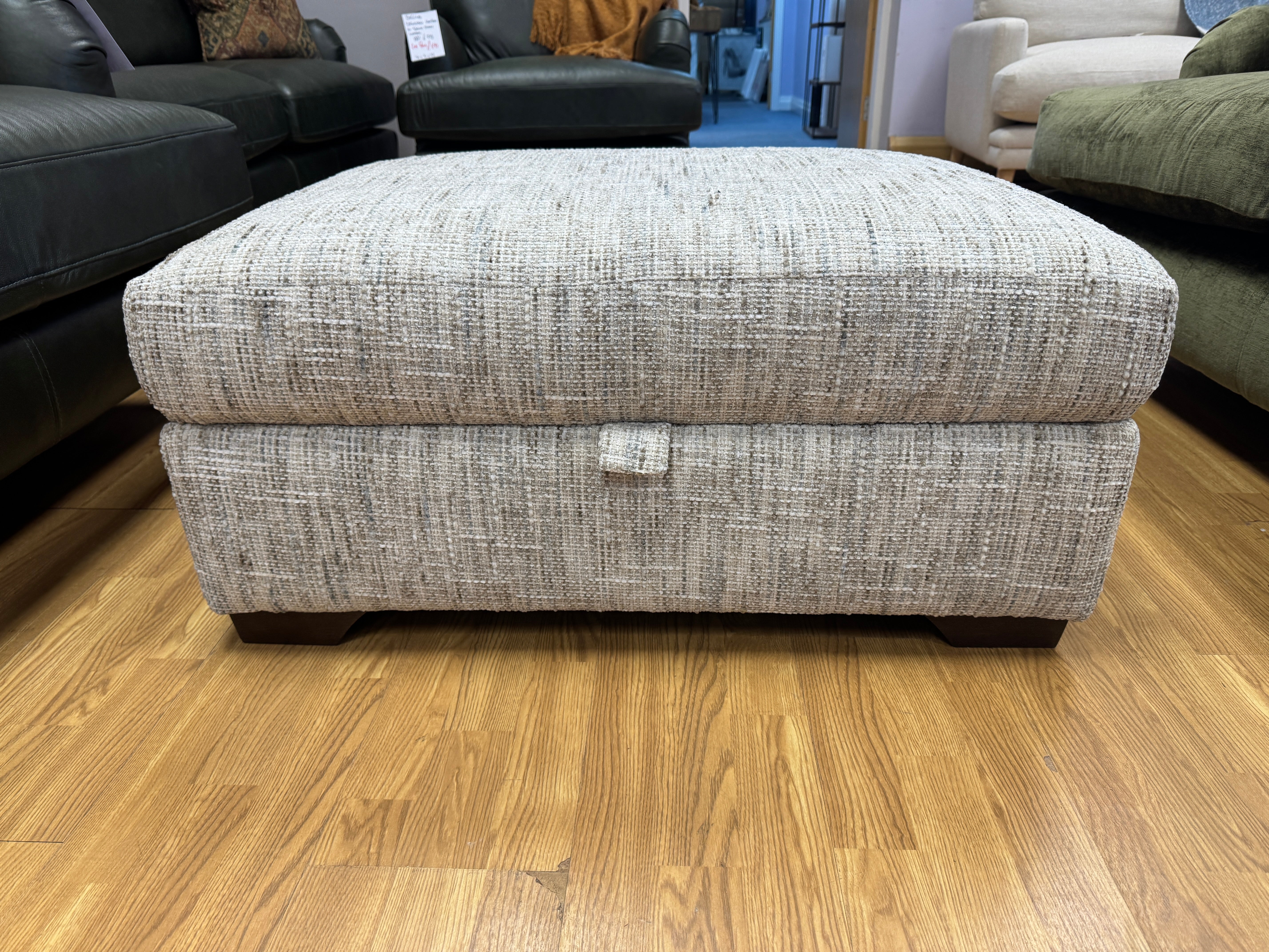 Albers storage footstool in natural basket weave chenille fabric