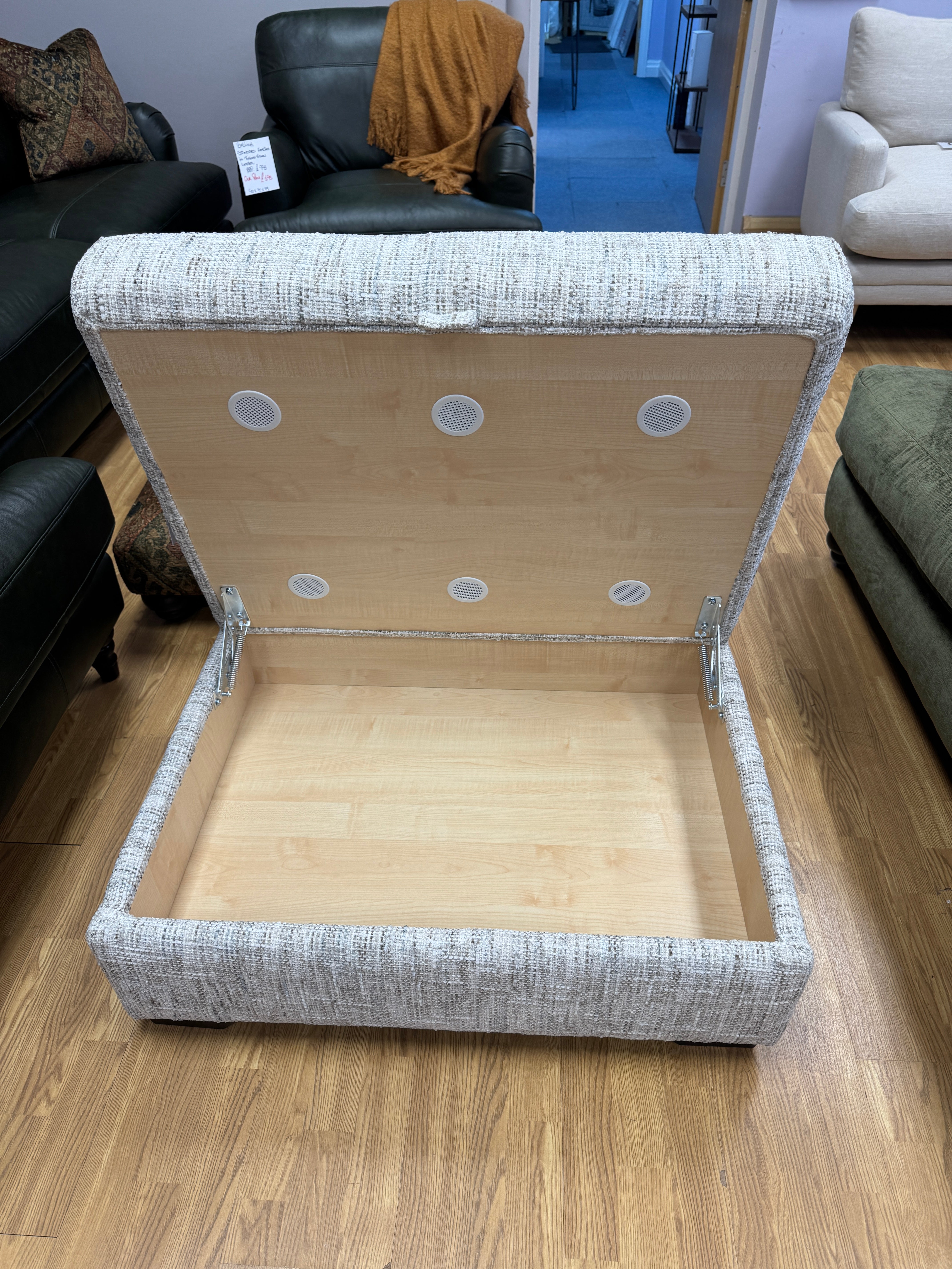 Albers storage footstool in natural basket weave chenille fabric