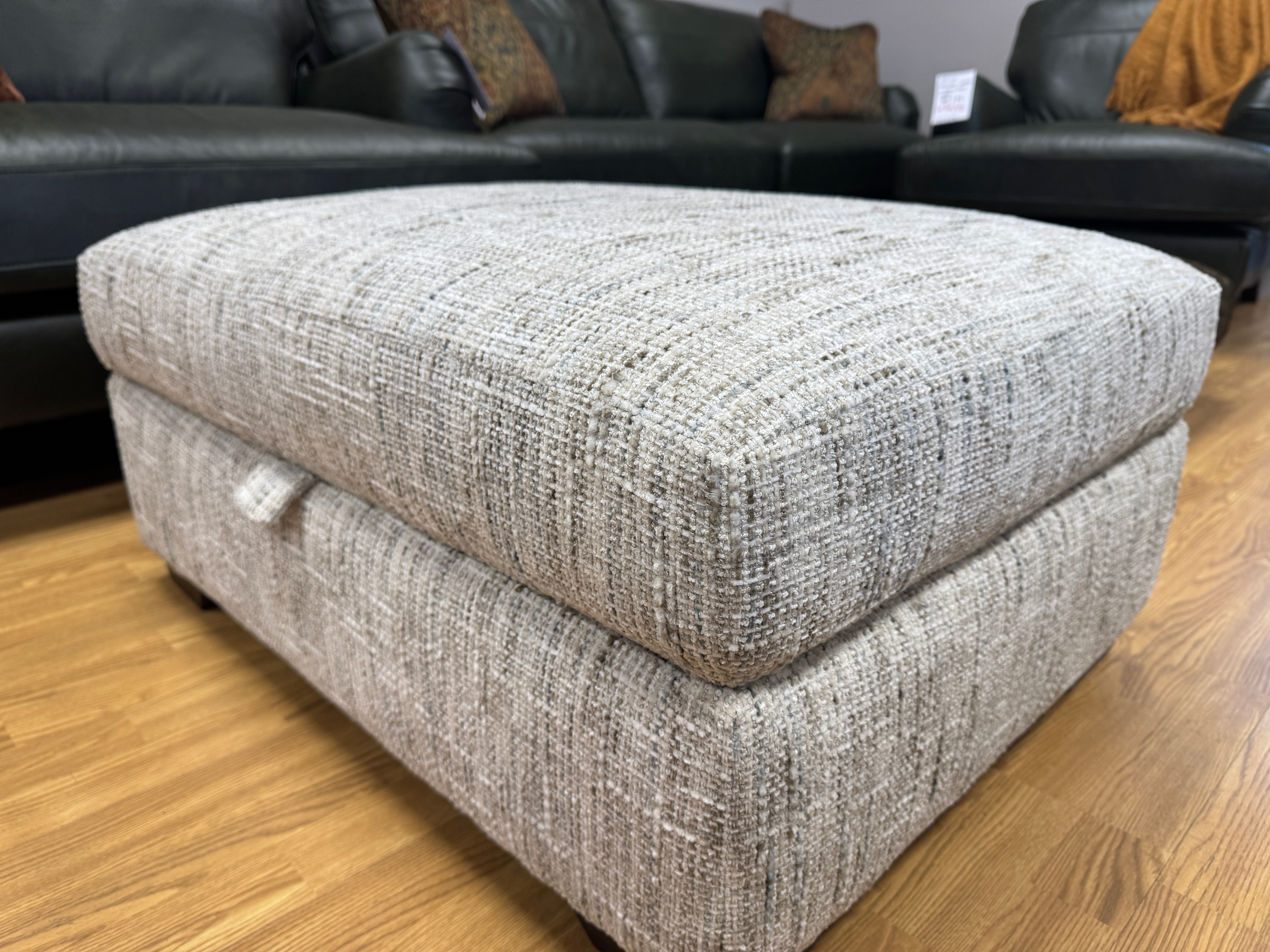 Albers storage footstool in natural basket weave chenille fabric