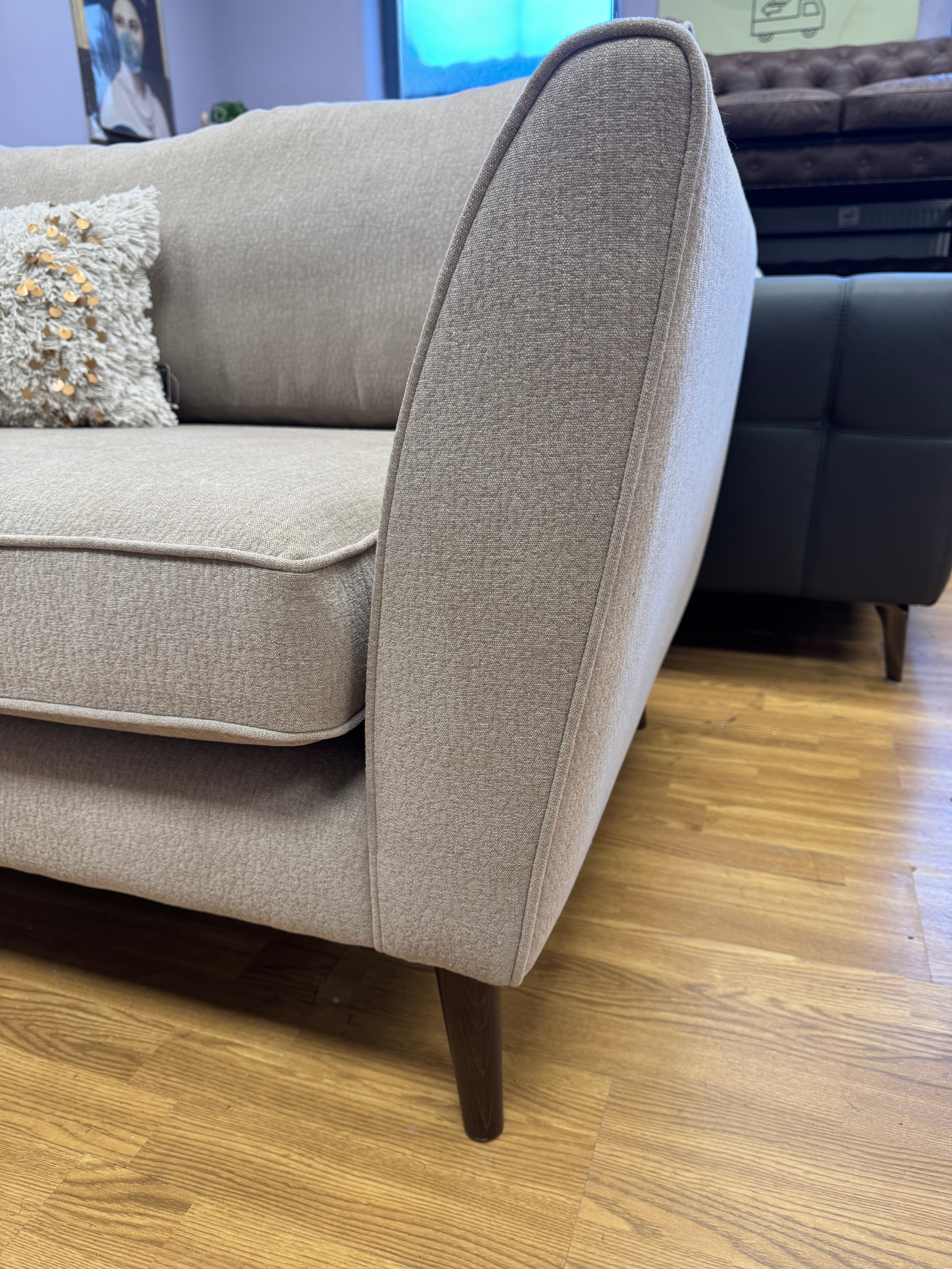 Canterbury loveseat in taupe weave fabric