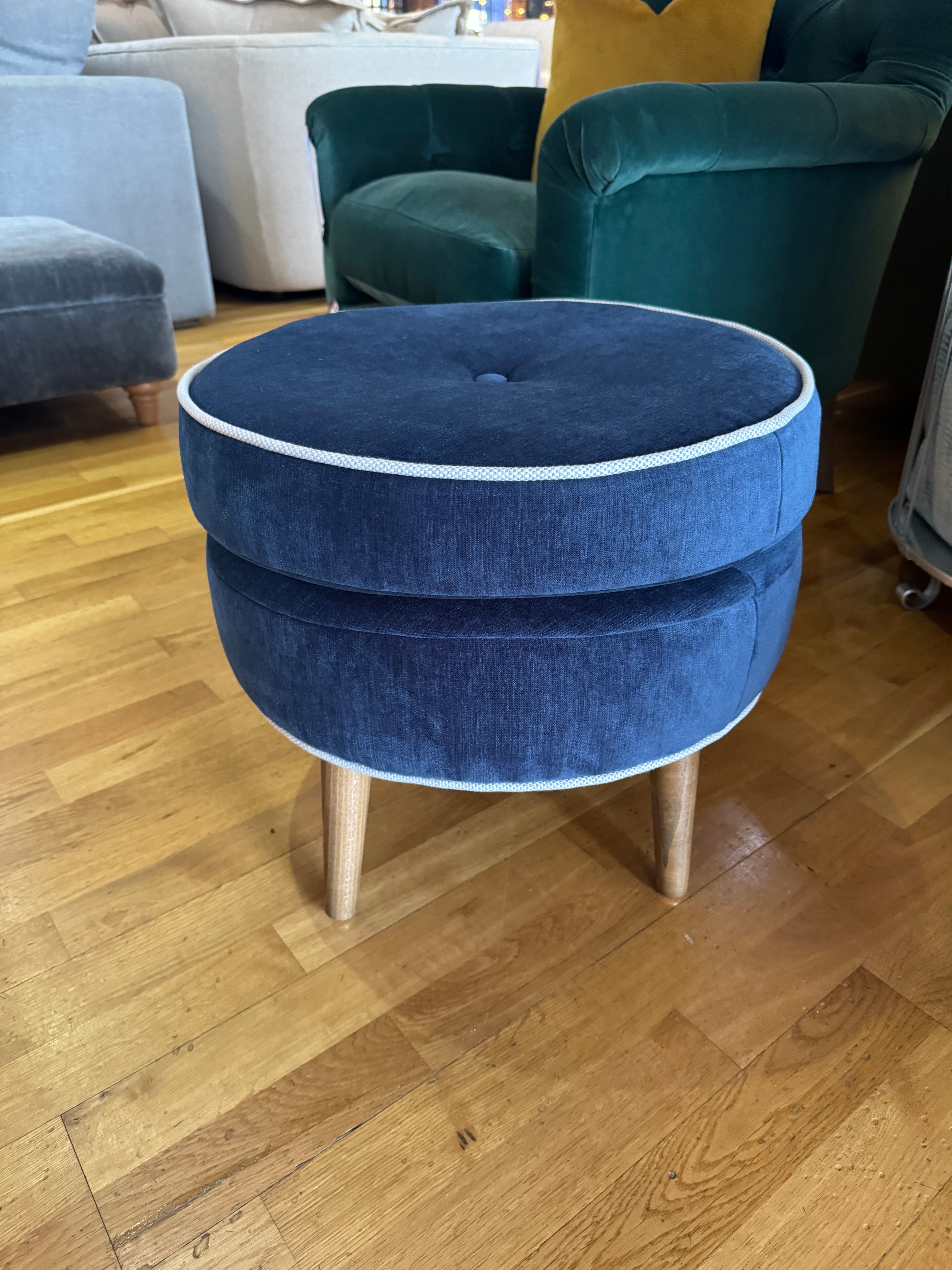 FELIX small round footstool in Royal blue smart Velvet