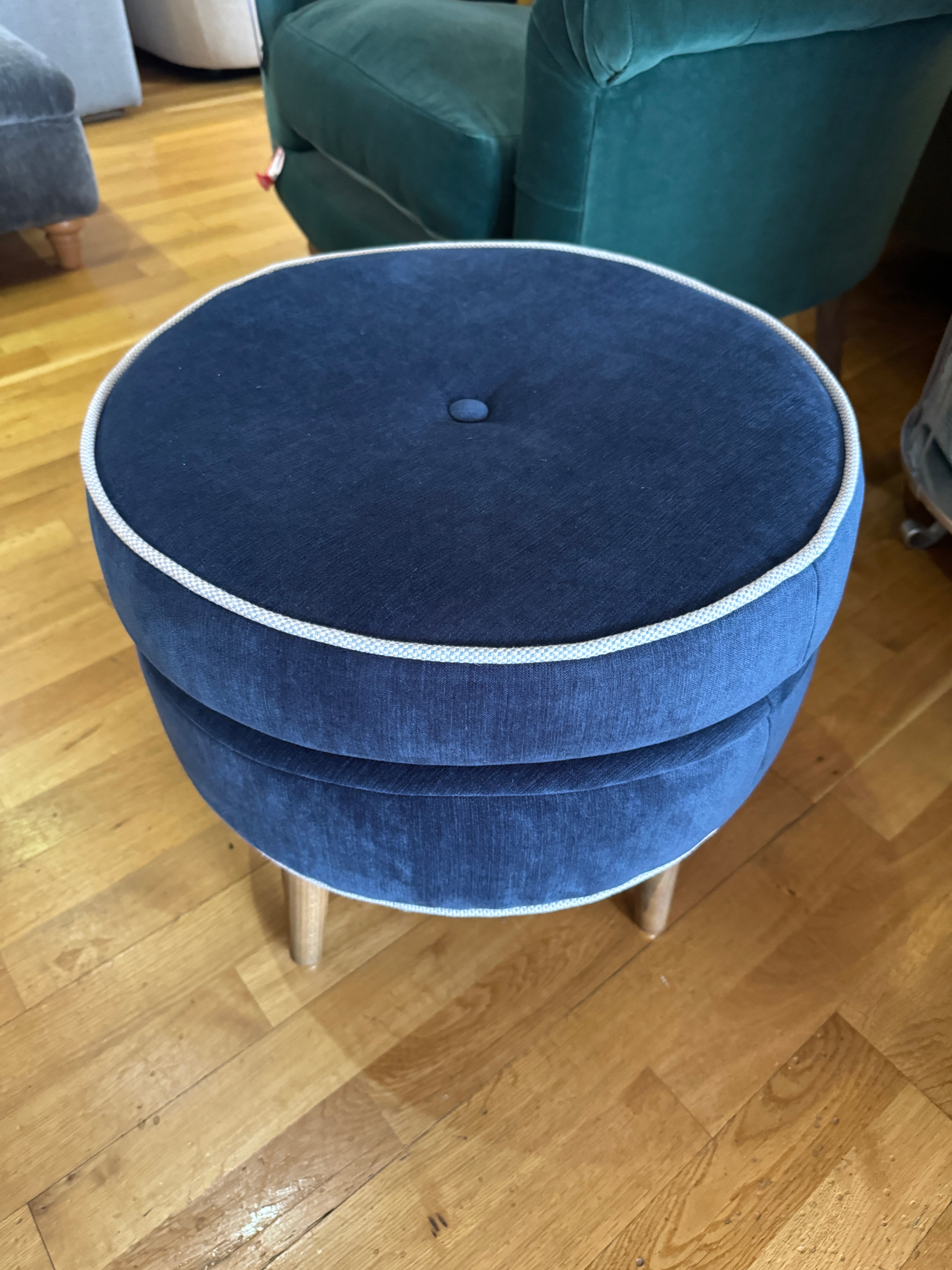 FELIX small round footstool in Royal blue smart Velvet