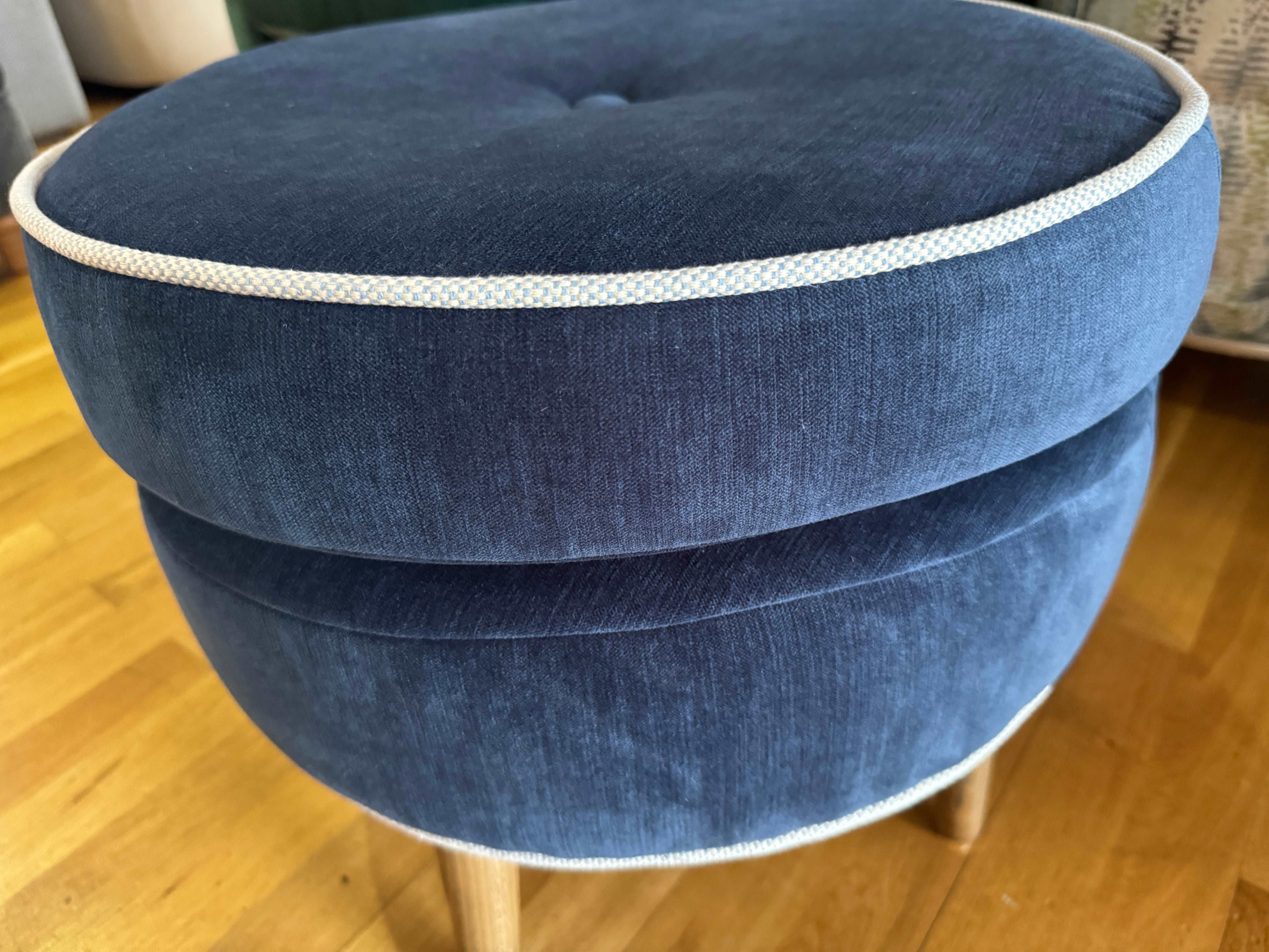 FELIX small round footstool in Royal blue smart Velvet