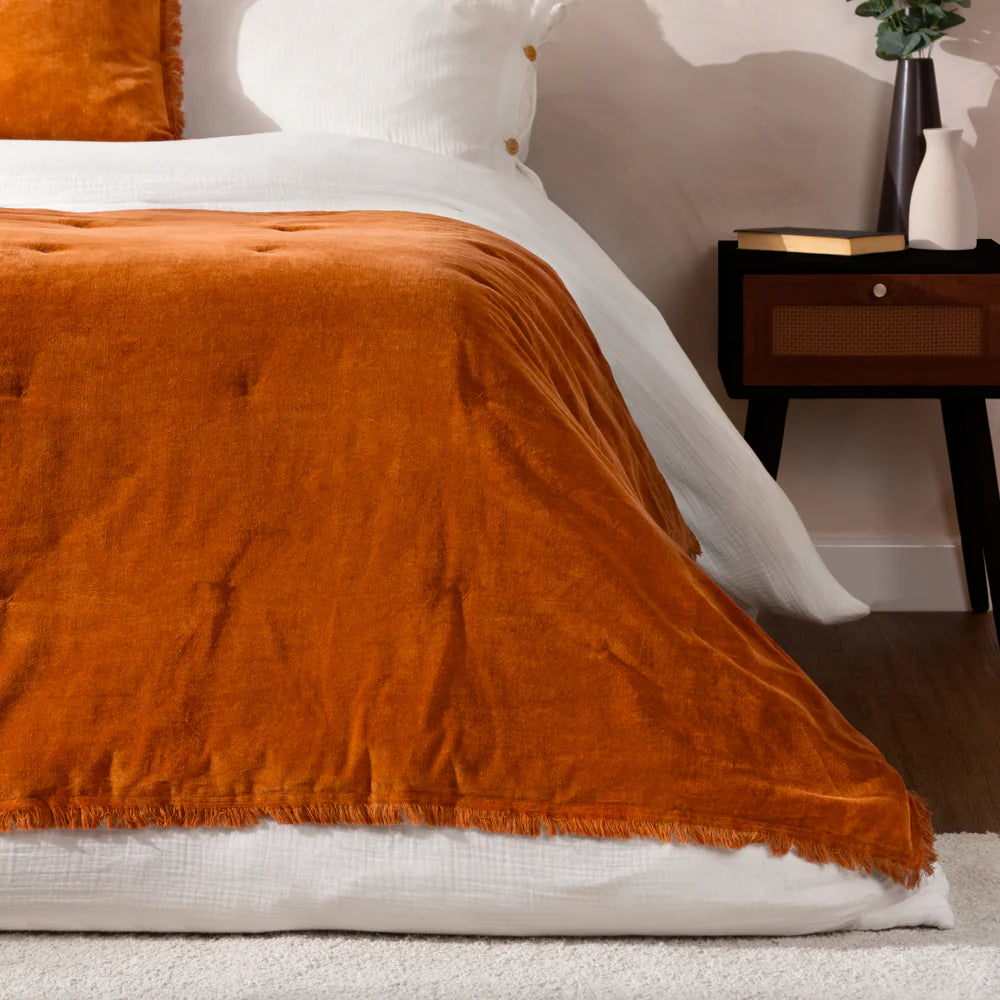 Jaye Cotton Velvet Filled Bedspread in Rust 140 x 220cm