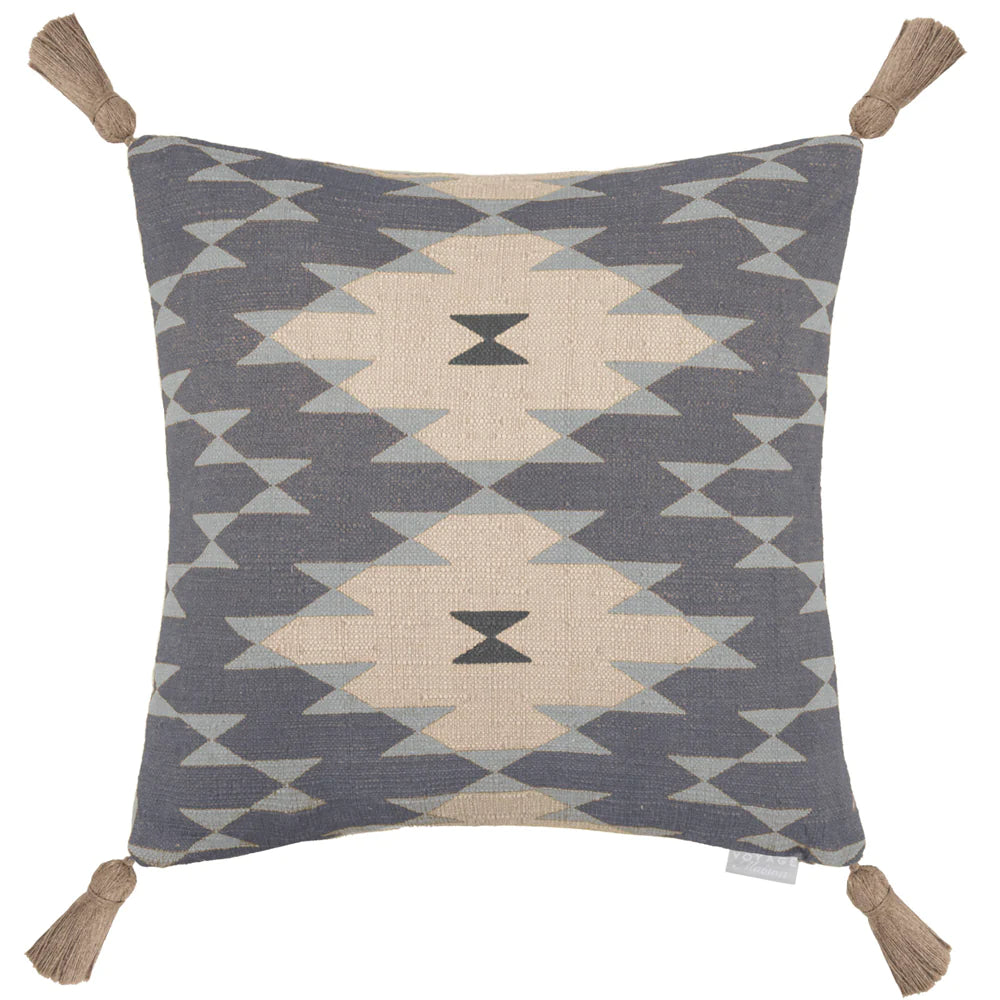 Kaya printed feather Cushion with tassels 50cm x 50cm Skye