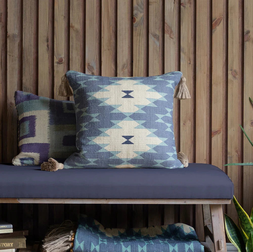 Kaya printed feather Cushion with tassels 50cm x 50cm Skye