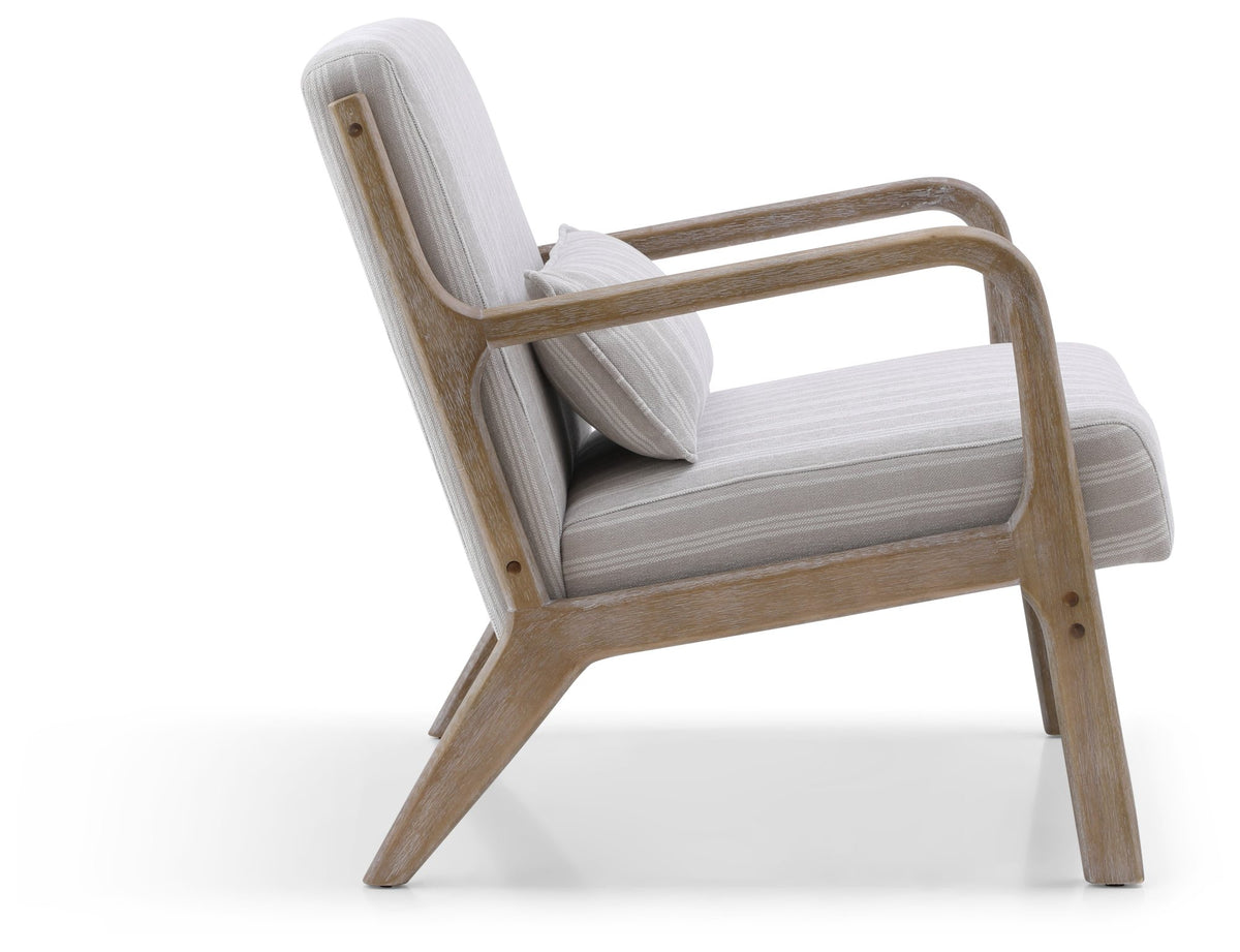 Inca plain accent chair with a light washed wood frame
