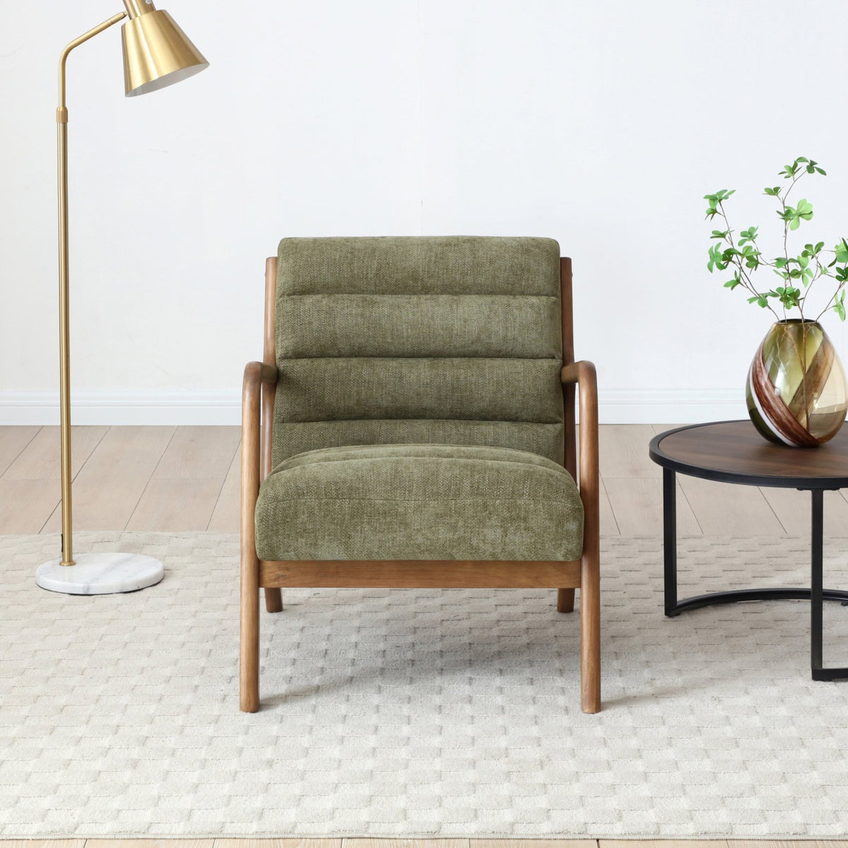 Inca ribbed accent chair with Walnut frame