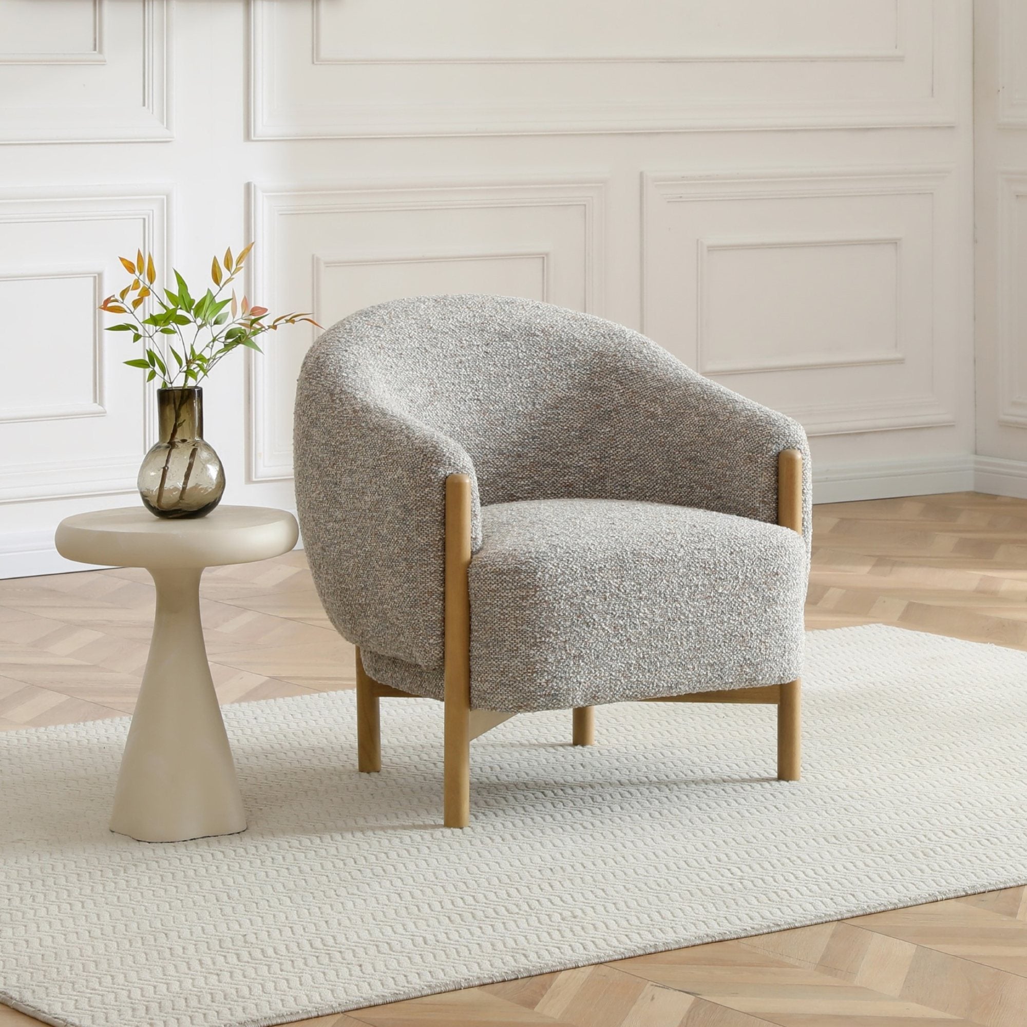Suzie barrel style chair in Luxe boucle