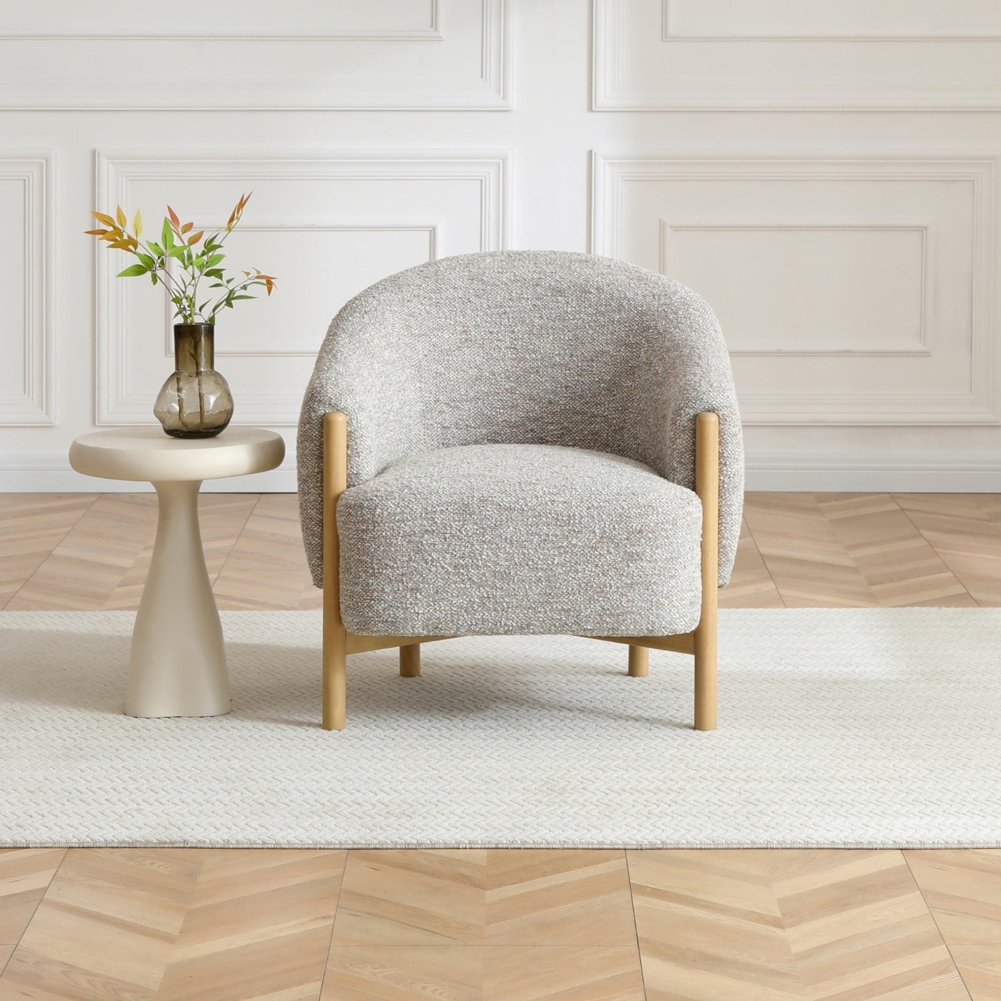 Suzie barrel style chair in Luxe boucle