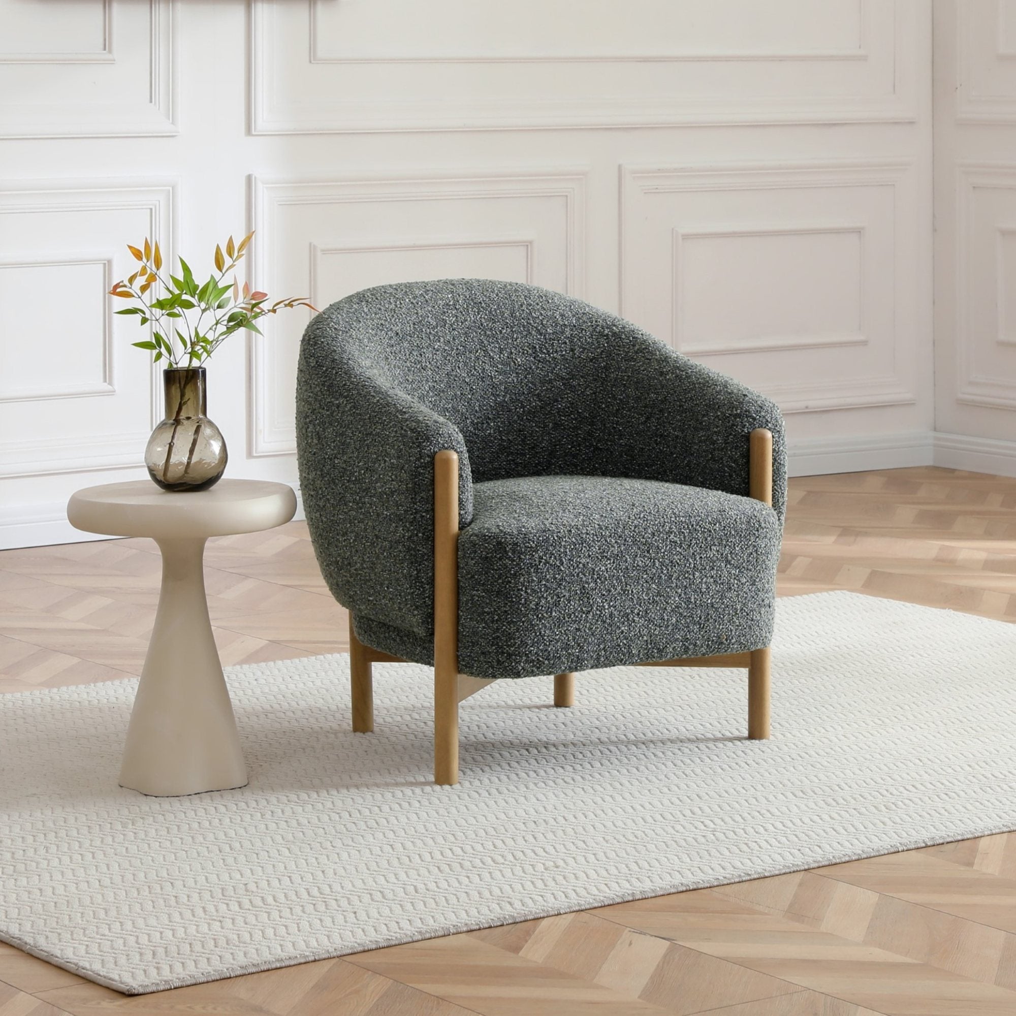Suzie barrel style chair in Luxe boucle