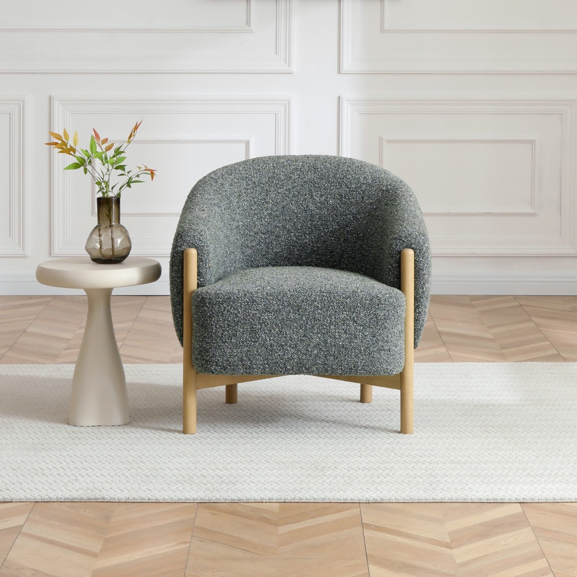 Suzie barrel style chair in Luxe boucle