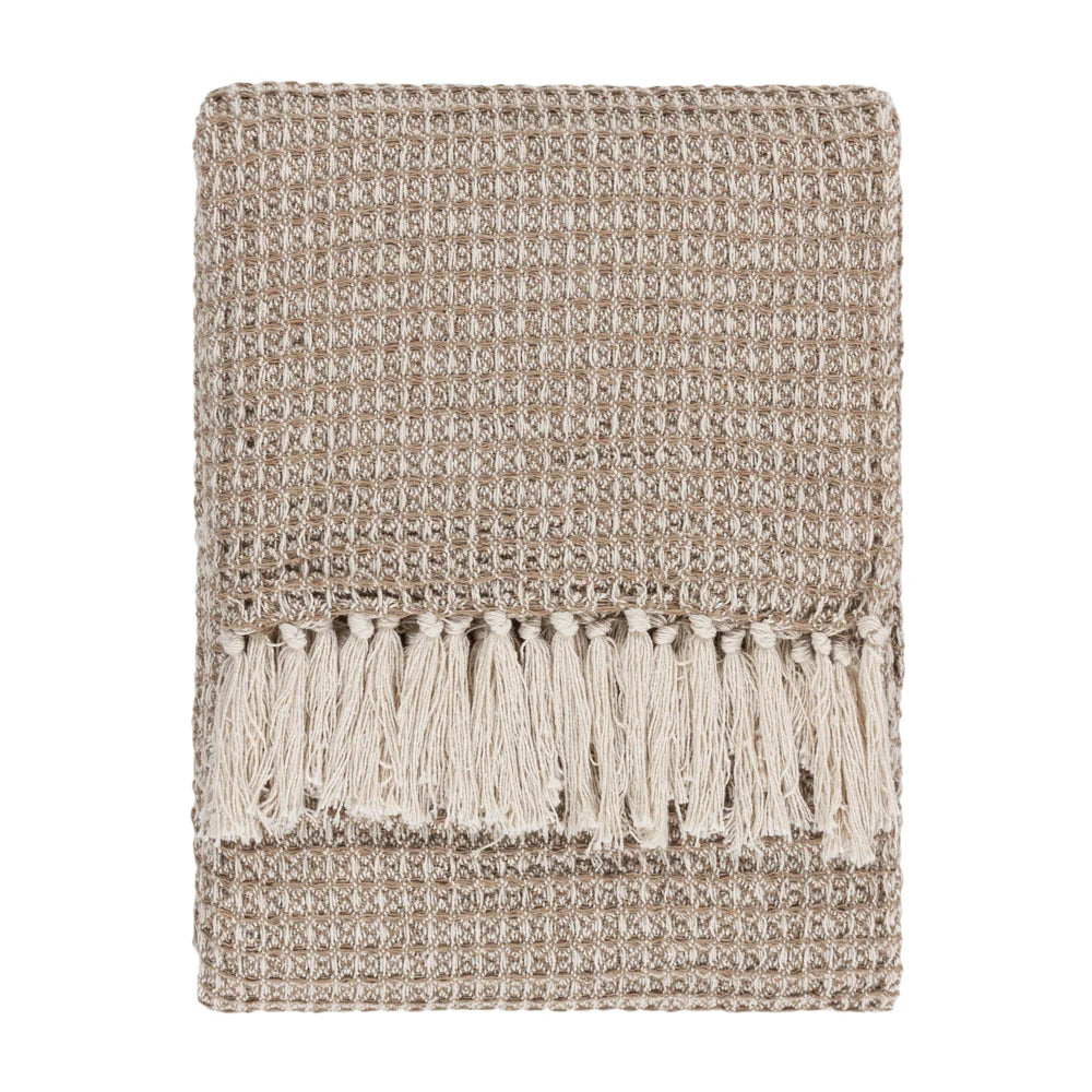 Lorne two tone waffle throw in biscuit 150 x 200cm