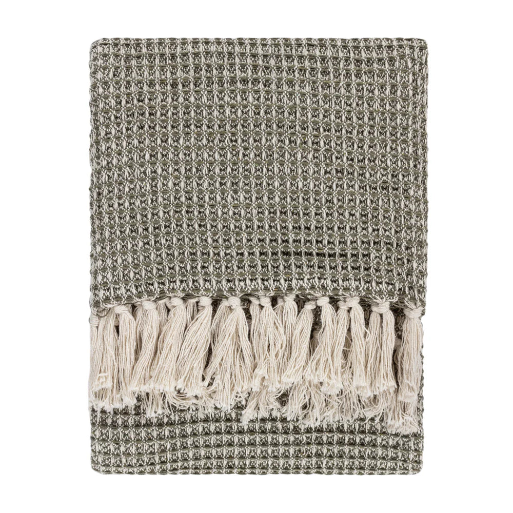 Lorne two tone waffle throw in lichen 150 x 200cm