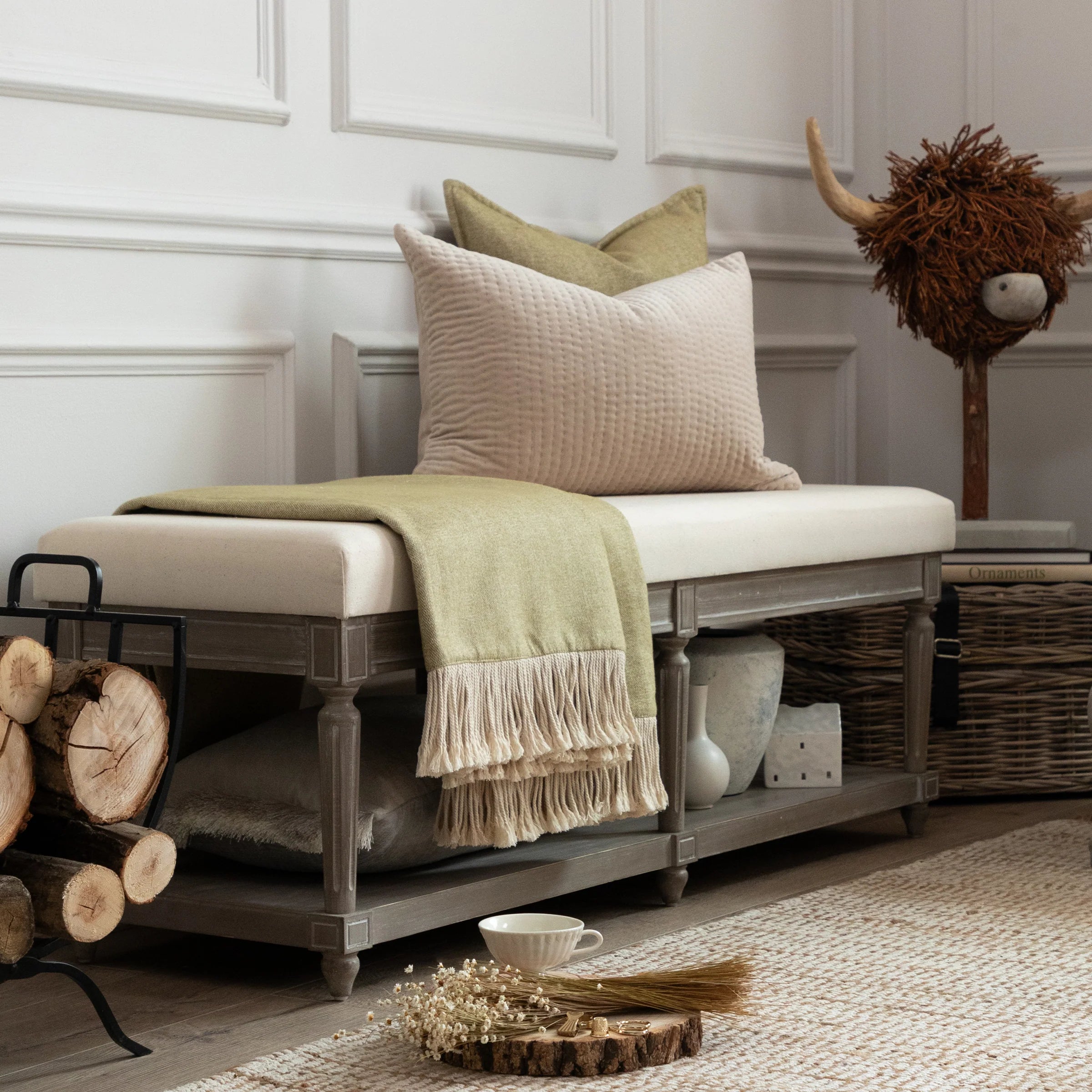 Matilda padded top bench footstool in natural