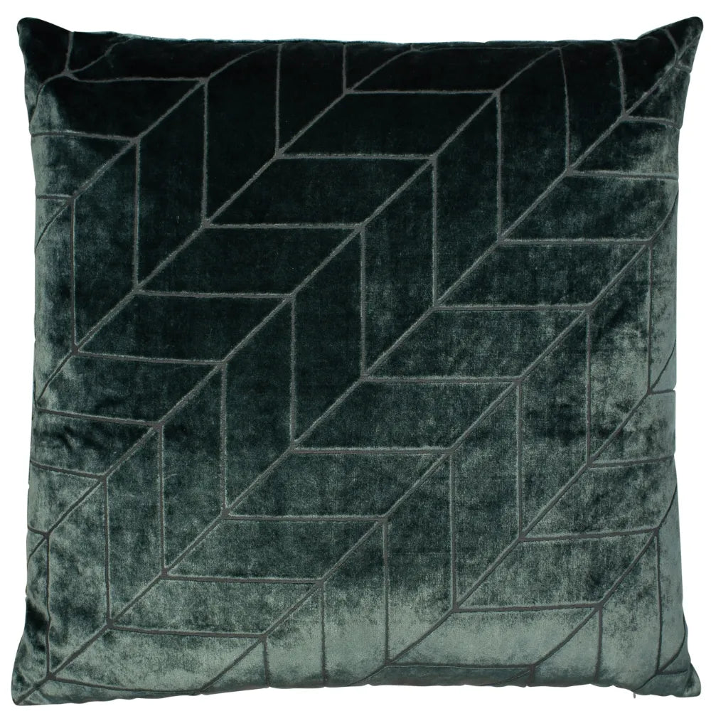 Hoxley velvet chevron cut feather filled cushion 43 x 43cm Pine