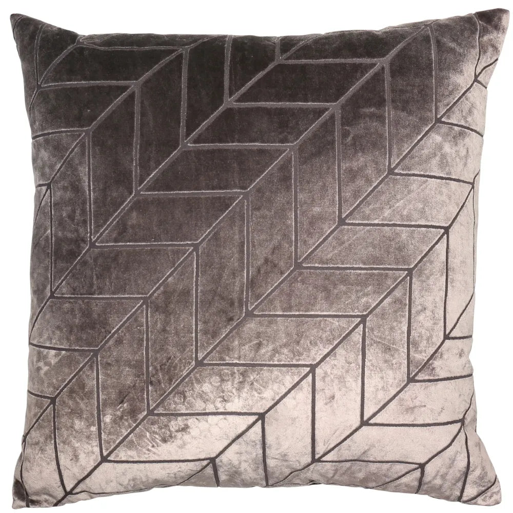 Hoxley velvet chevron cut feather filled cushion 43 x 43cm Truffle