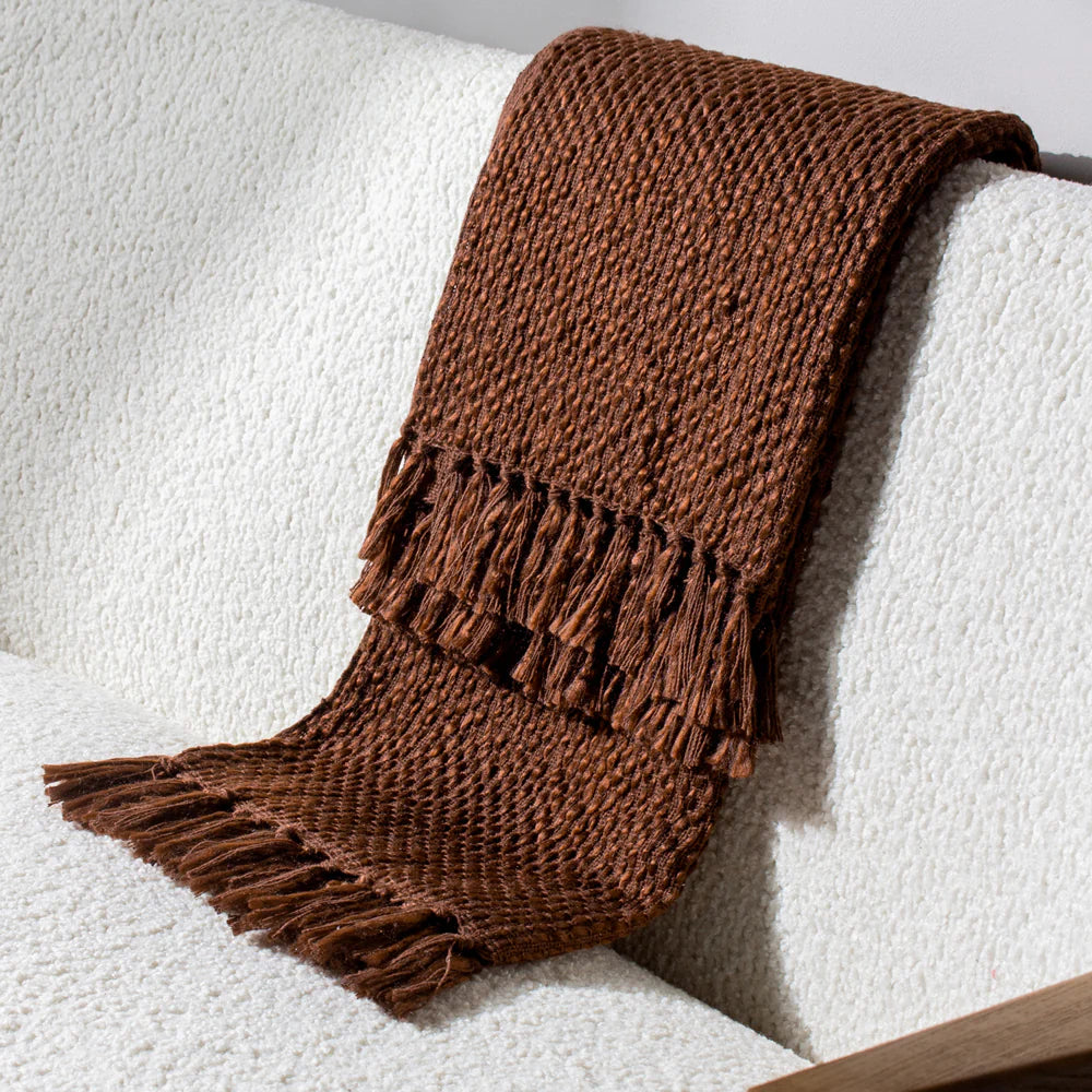 Morni woven fringe throw 130 x 180cm in Chestnut