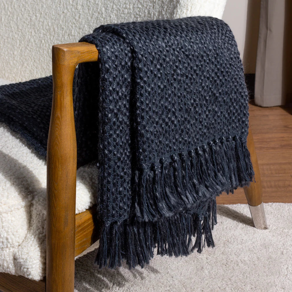 Morni woven fringe throw 130 x 180cm in Dusk blue