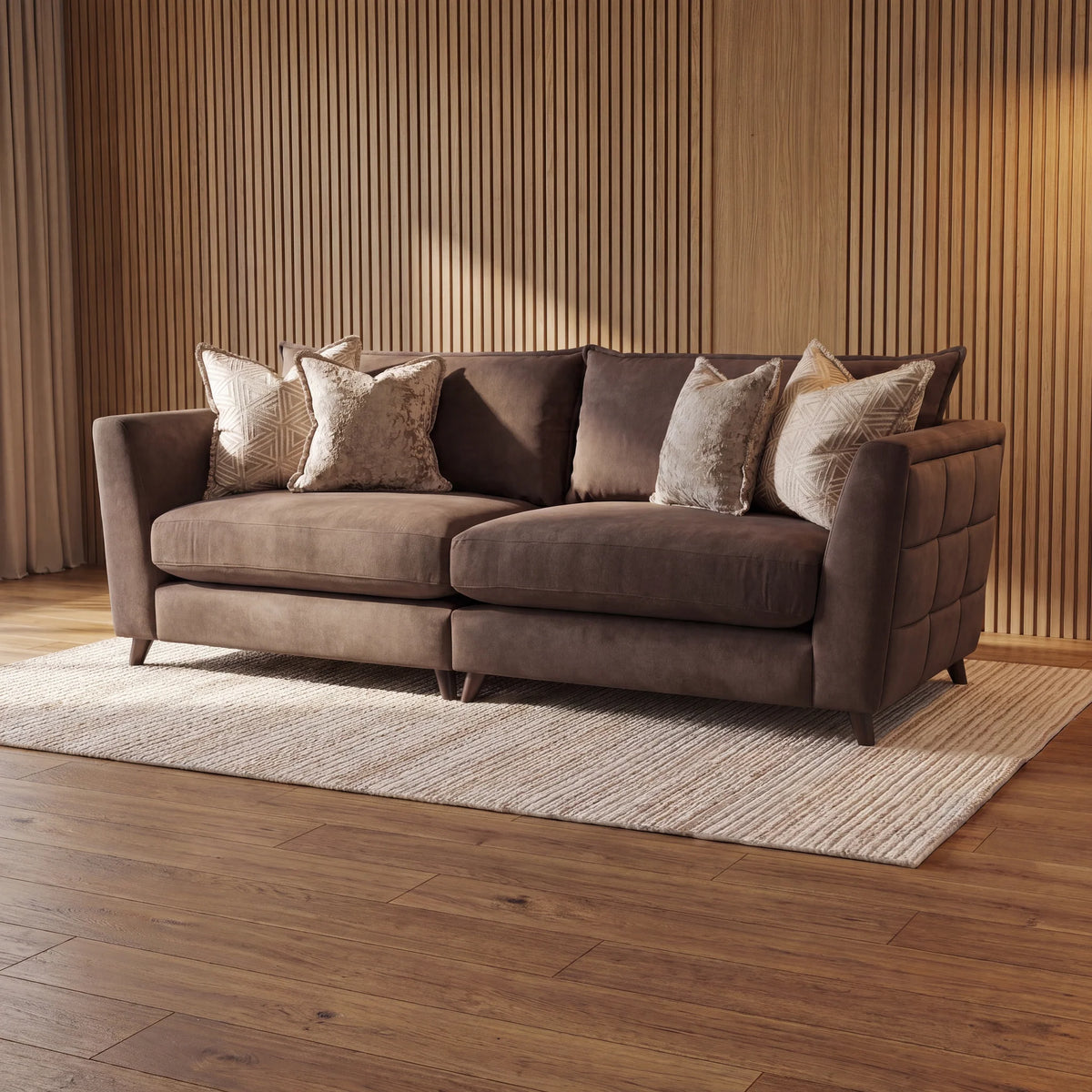 Matteo 4 seater split sofa in Kenzo Chocolate brown marble velvet