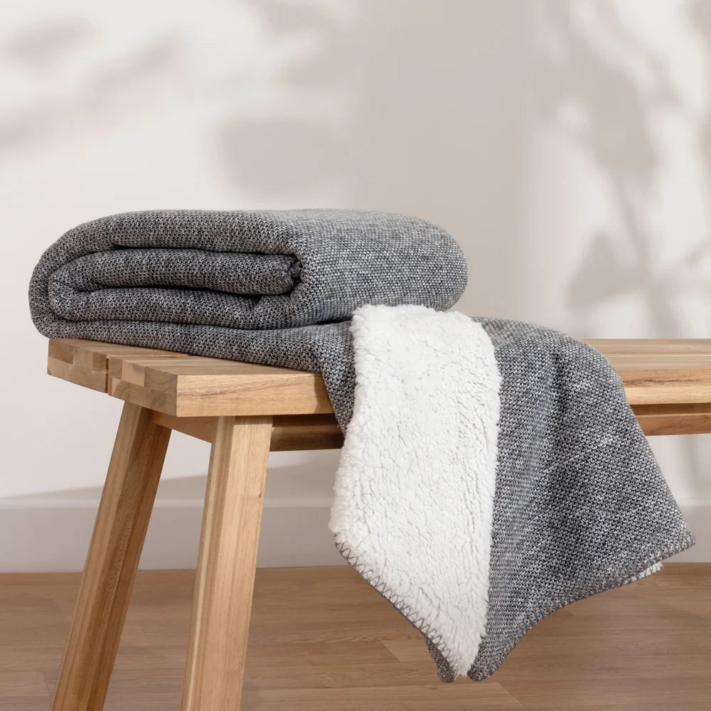 Nurrel Sherpa fleece throw 130 x 180cm in Grey