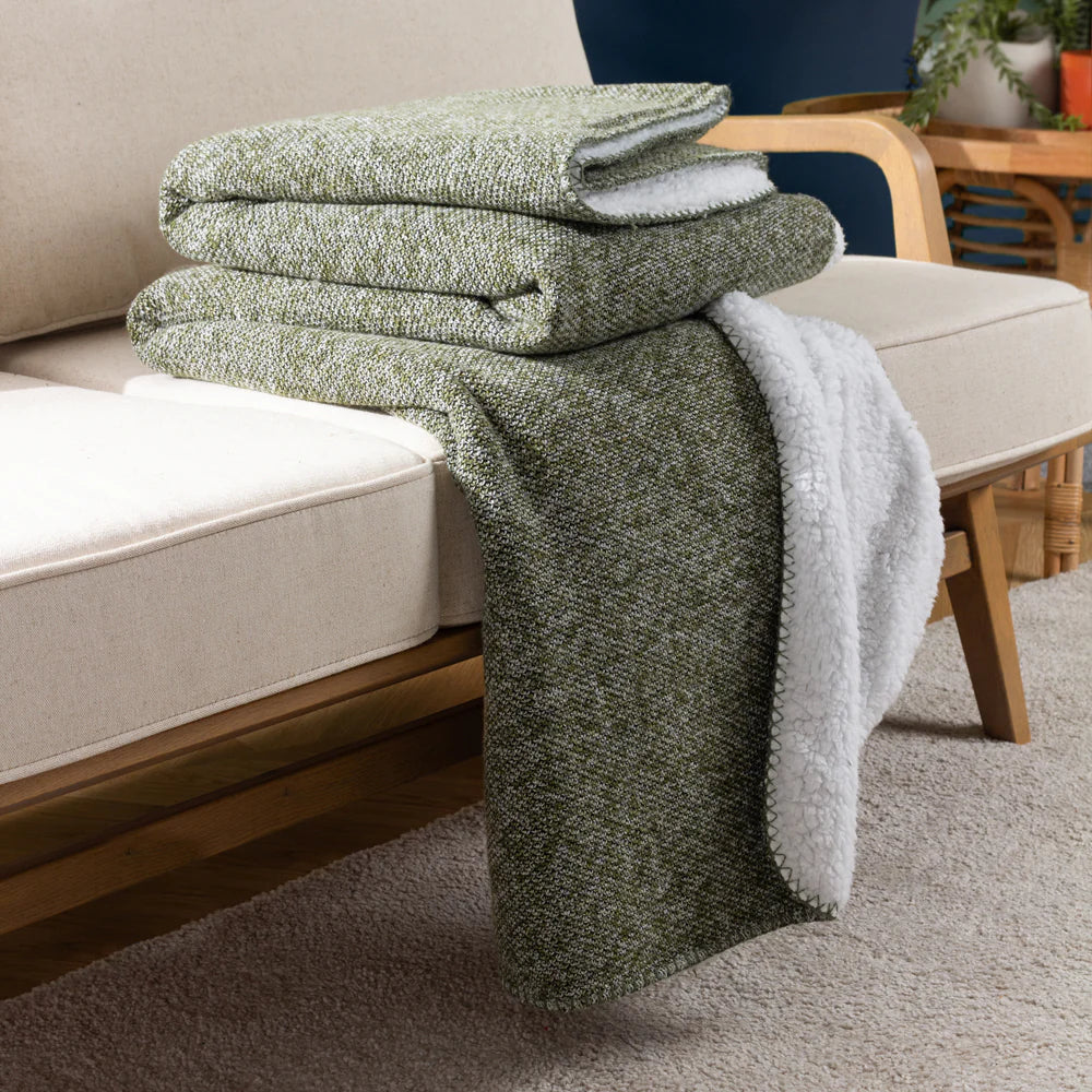 Nurrel Sherpa fleece throw 130 x 180cm in Moss