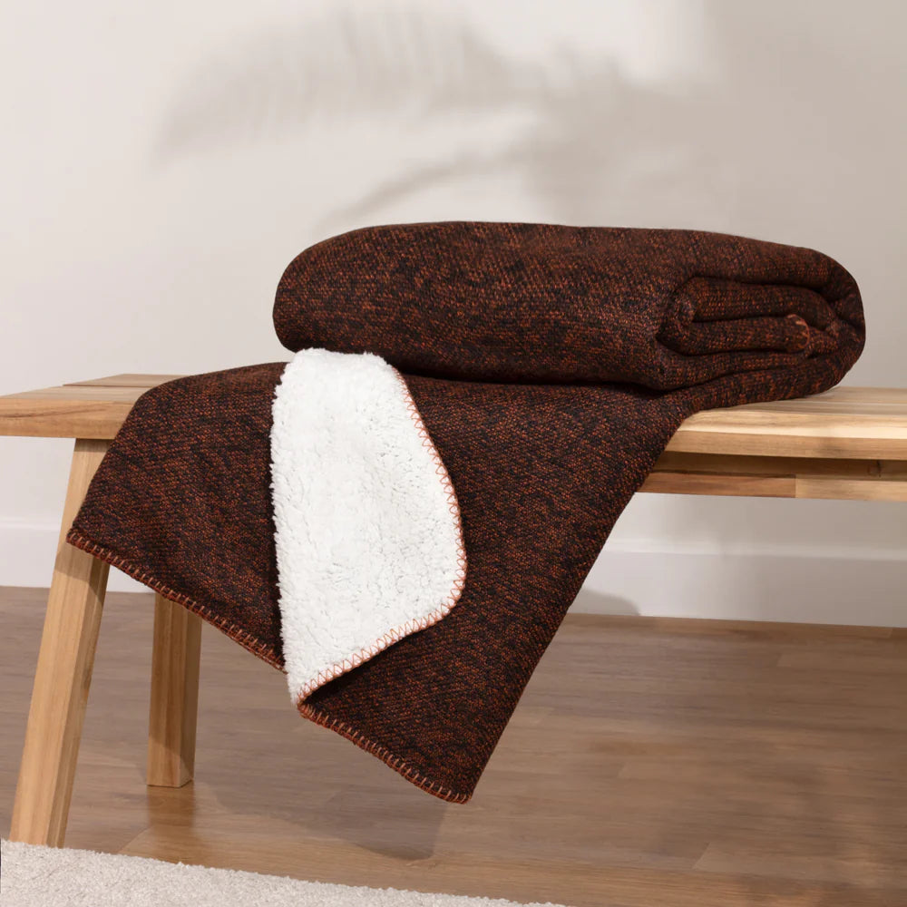 Nurrel Sherpa fleece throw 130 x 180cm in Rust