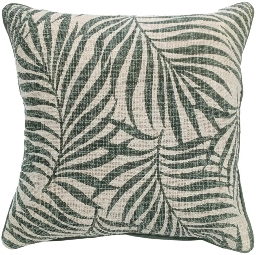 Wapi leaf print feather filled 100% cotton weave cushion 45 x 45cm Green