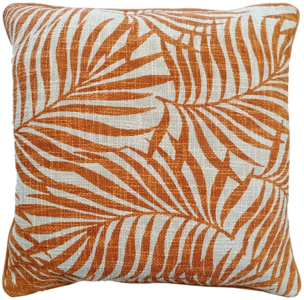 Wapi leaf print feather filled 100% cotton weave cushion 45 x 45cm Orange