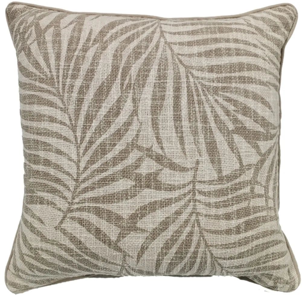 Wapi leaf print feather filled 100% cotton weave cushion 45 x 45cm Taupe