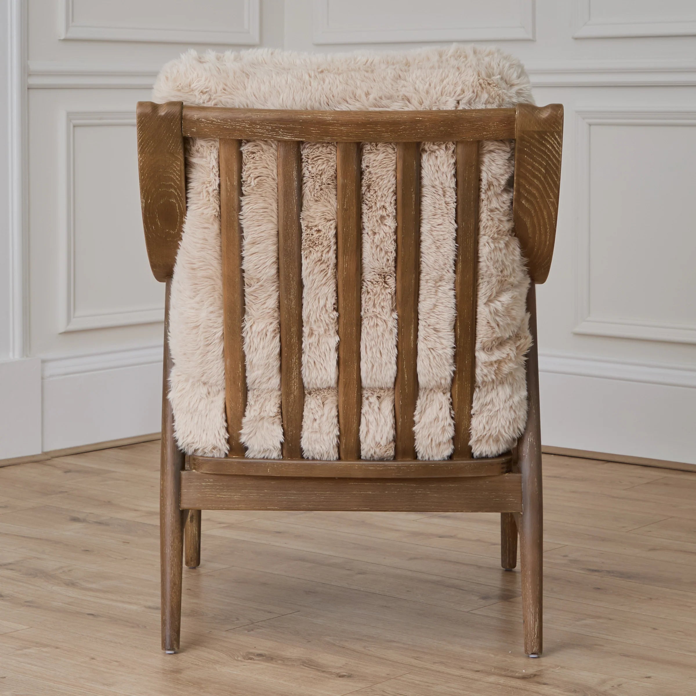 Struan wooden frame accent chair in natural sherpa fabric