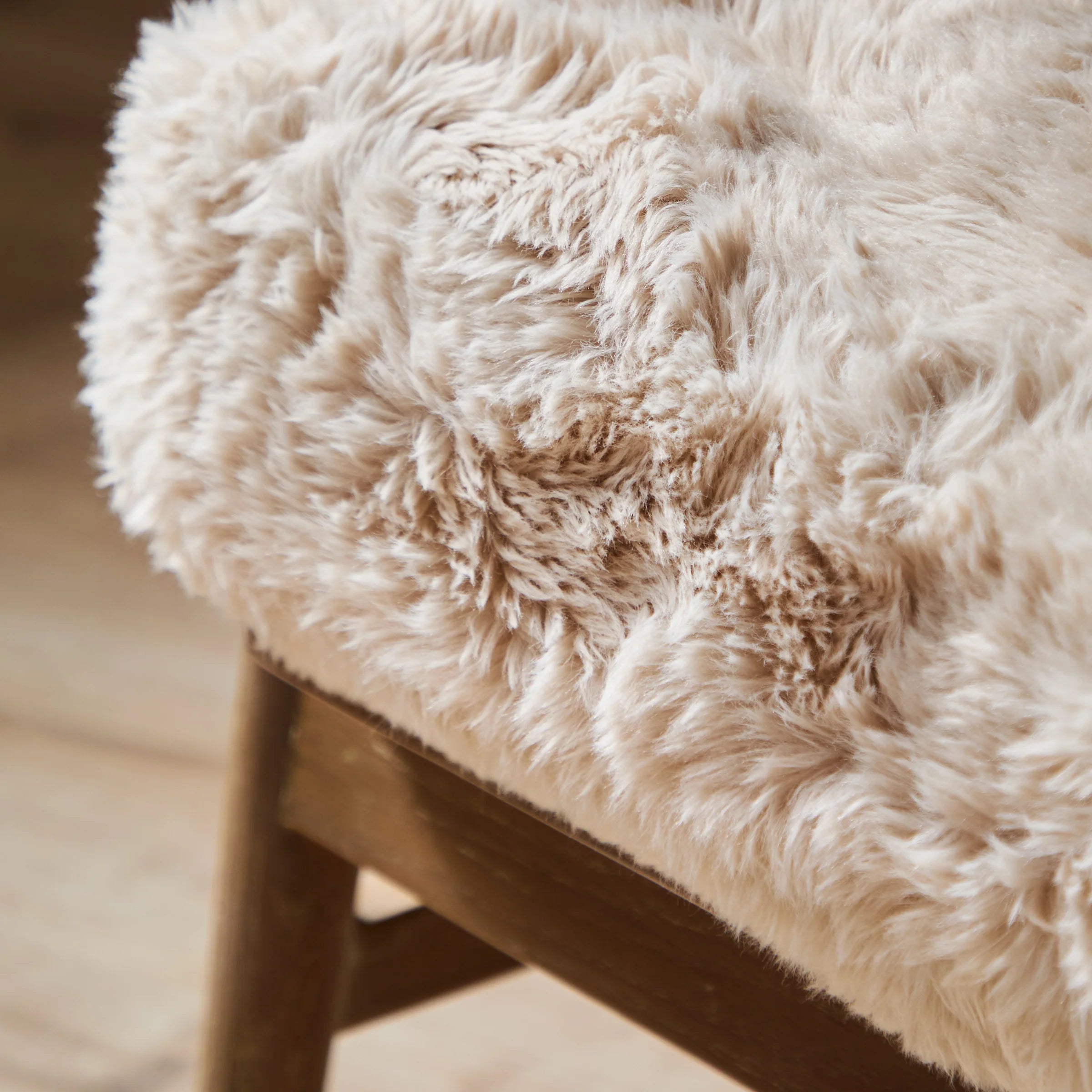 Struan wooden frame accent chair in natural sherpa fabric