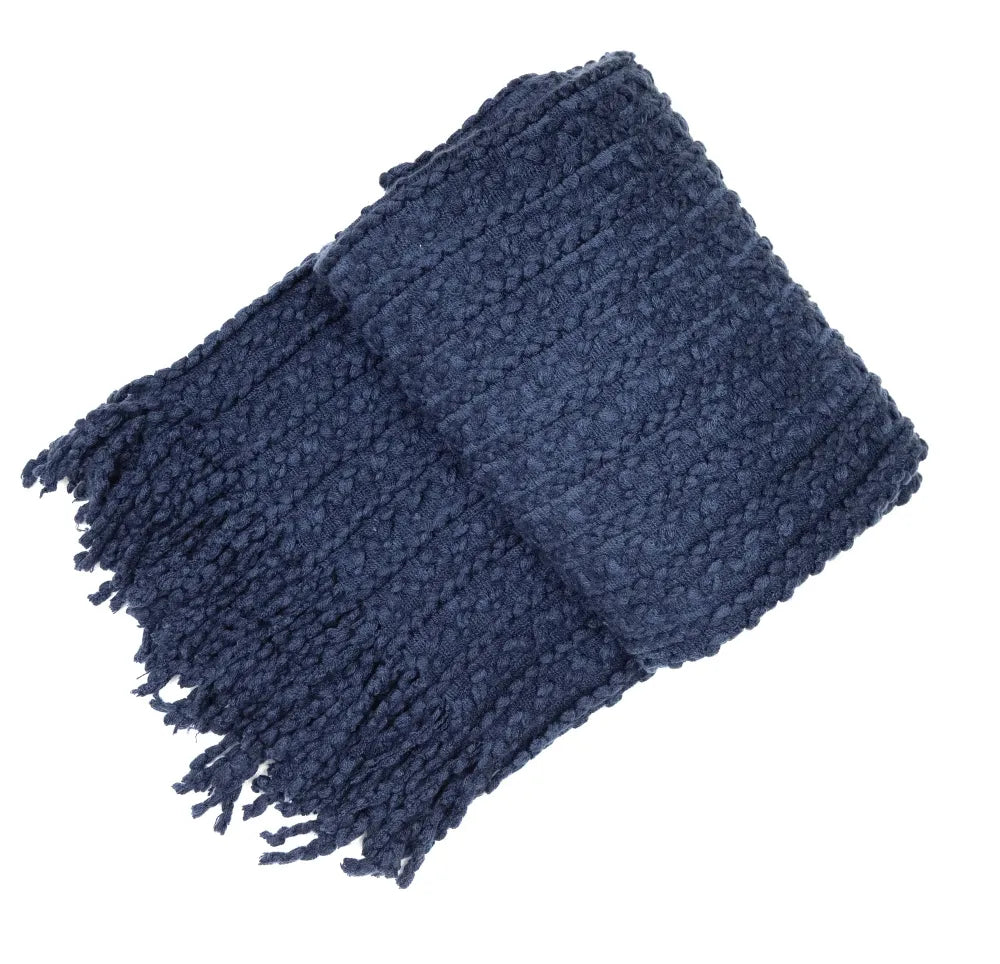 Brixton chunky barley twist plain throw 130 x 180cm in Navy