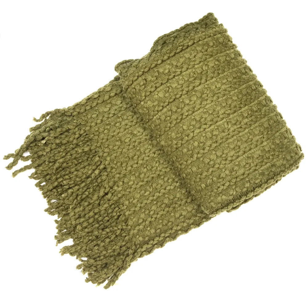 Brixton chunky barley twist plain throw 130 x 180cm in Olive