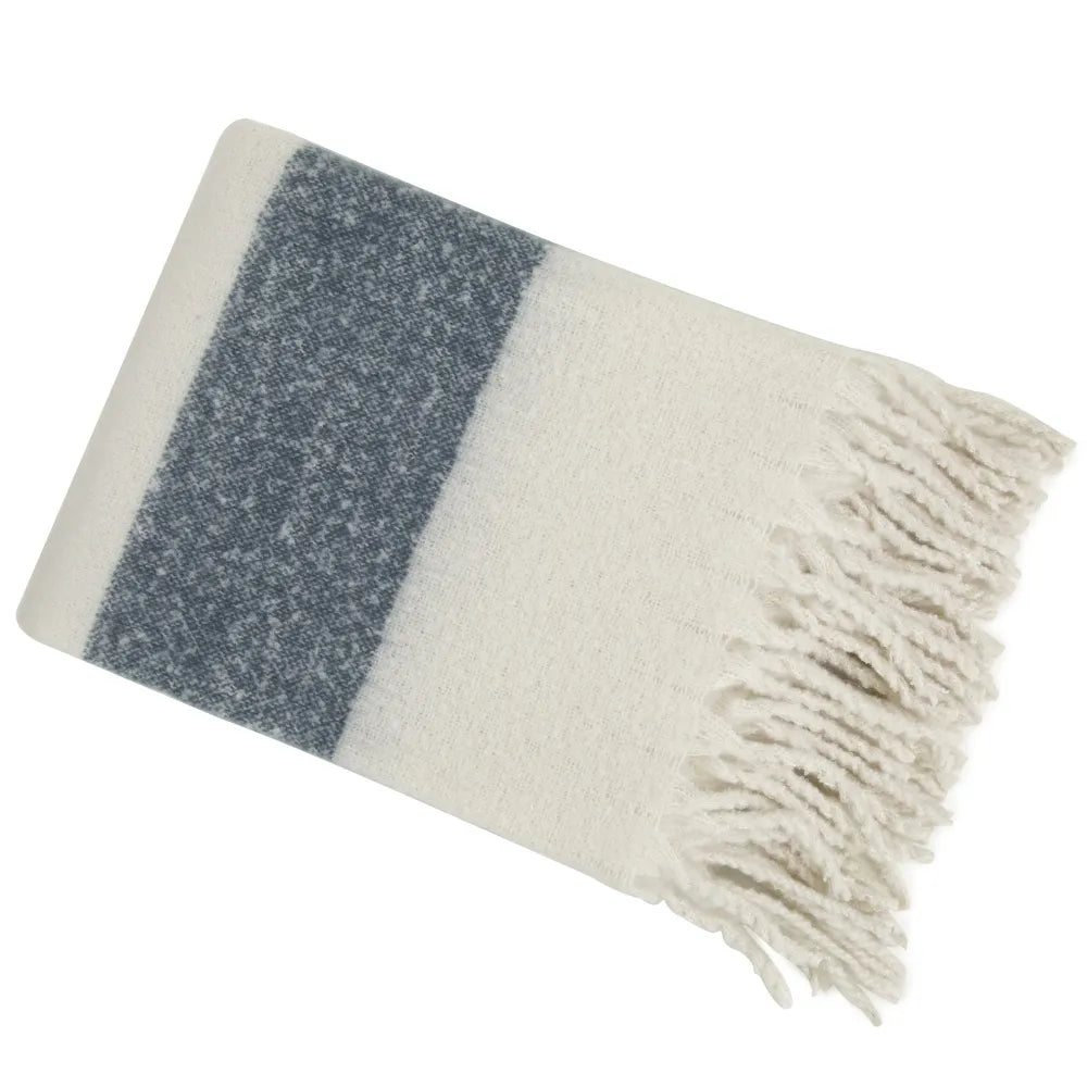 Kalix Mohair stripe throw 130 x 170cm in Ivory/Blue