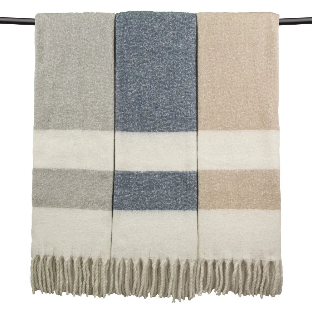 Kalix Mohair stripe throw 130 x 170cm in Ivory/Grey