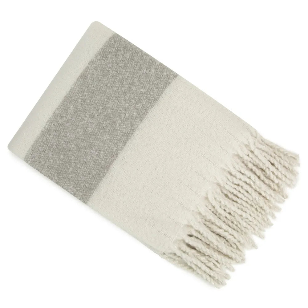 Kalix Mohair stripe throw 130 x 170cm in Ivory/Grey