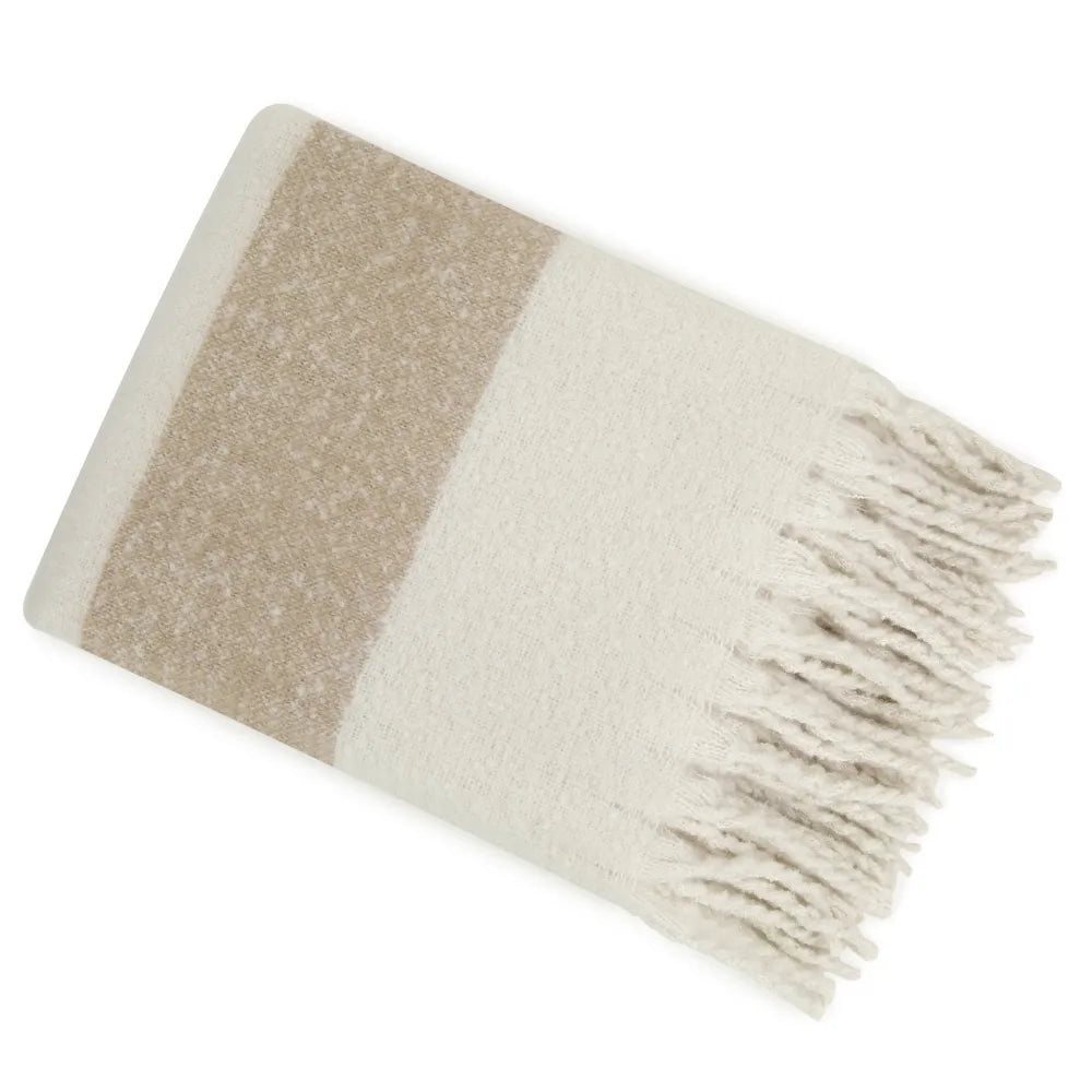 Kalix Mohair stripe throw 130 x 170cm in Ivory/Taupe