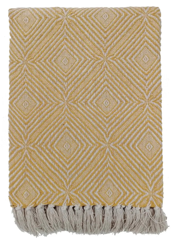 Vasant diamond pattern tassels throw 130 x 180cm in Mustard