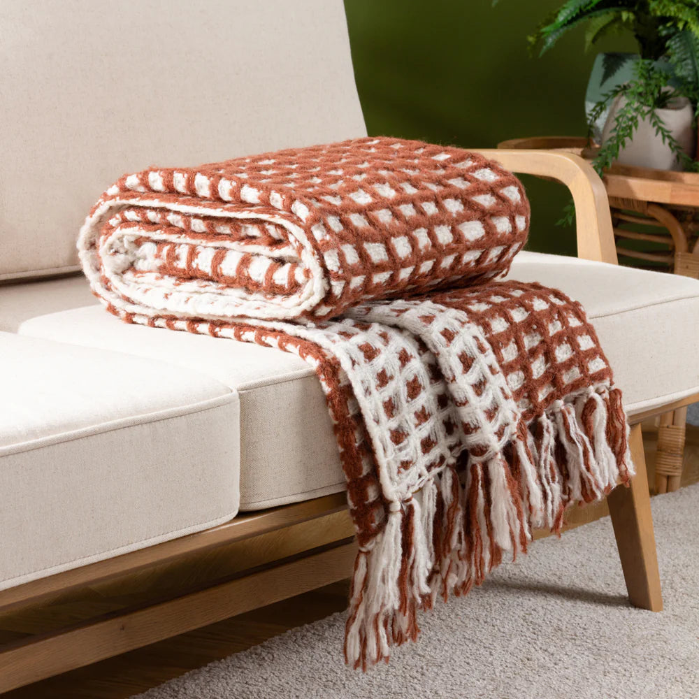 Toasty reversible chunky waffle throw in brick 130 x 180cm