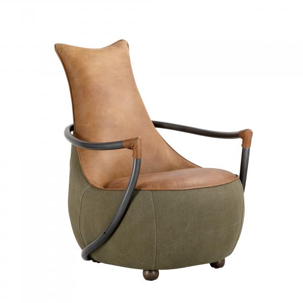 Malin metal frame accent chair in half tan leather