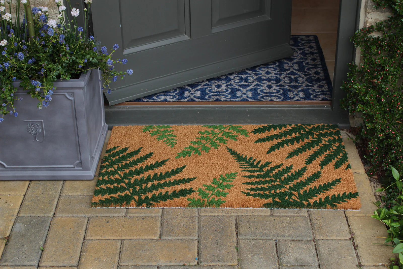 RHS Bloom Collection Coir Door mat in Fern leaf print